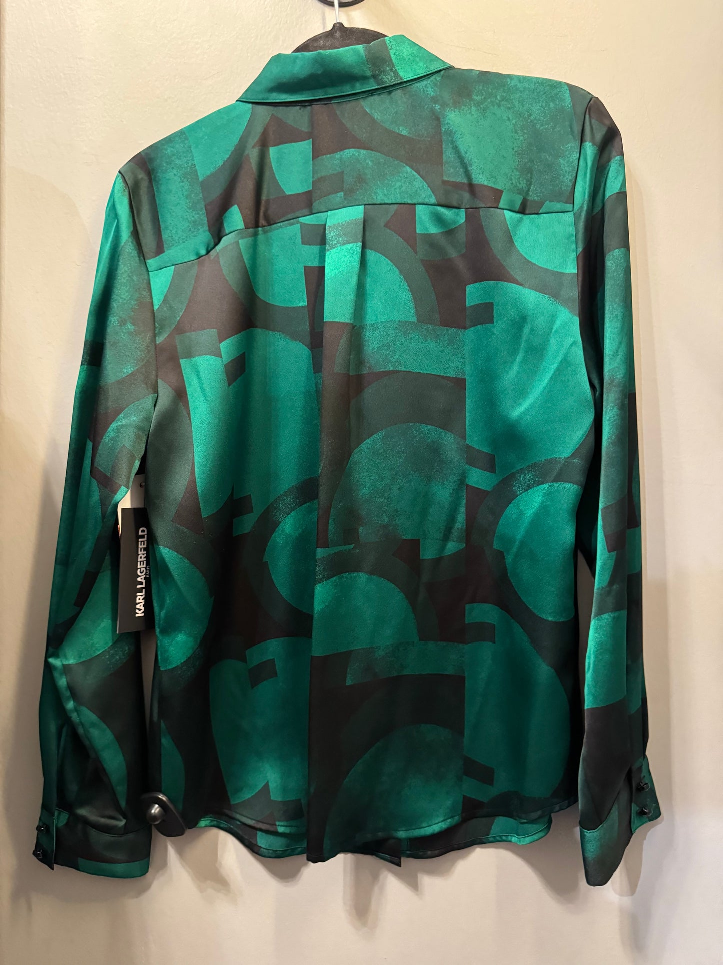 Top Long Sleeve Designer By Karl Lagerfeld In Black & Green, Size: M