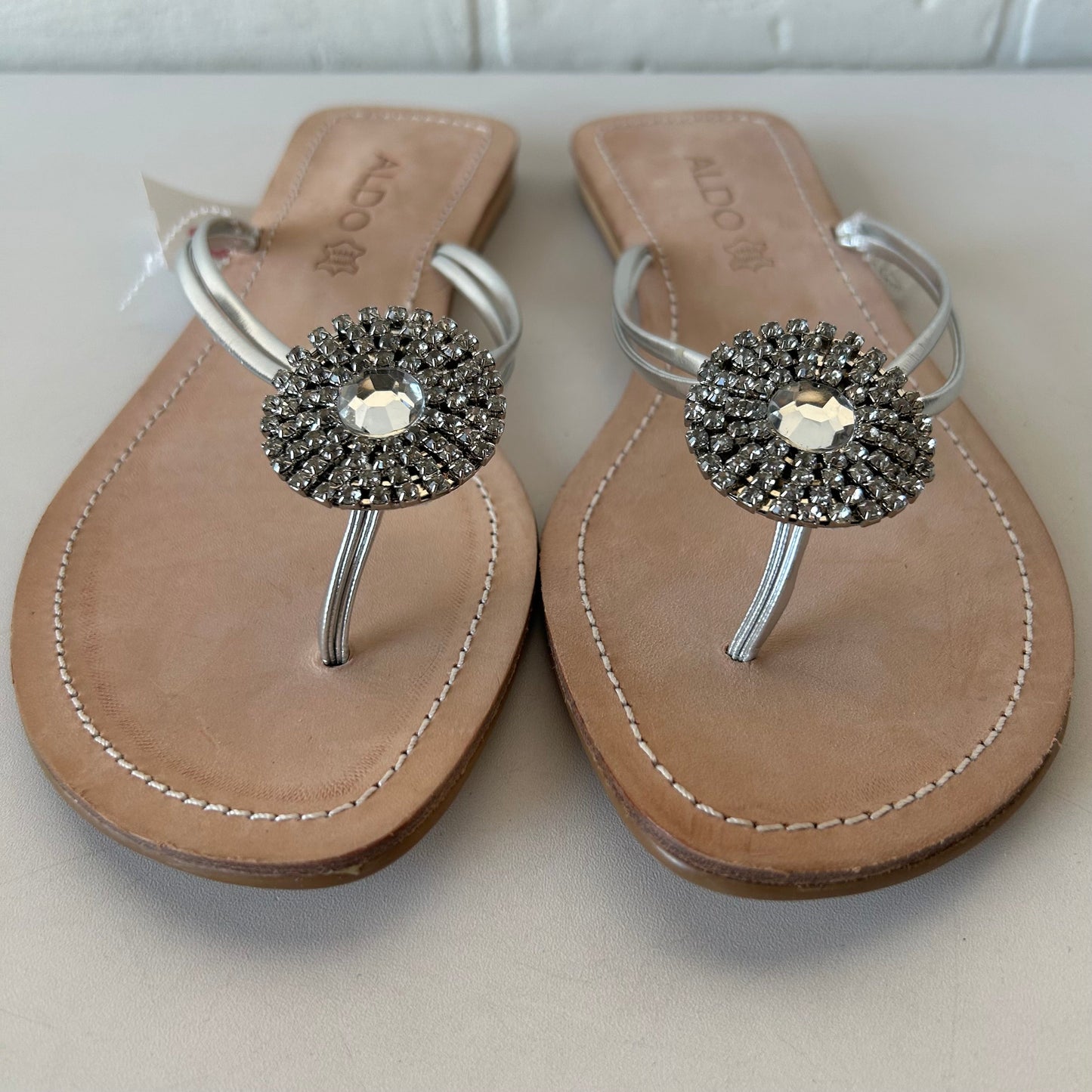 Sandals Flip Flops By Aldo In Silver, Size: 7.5