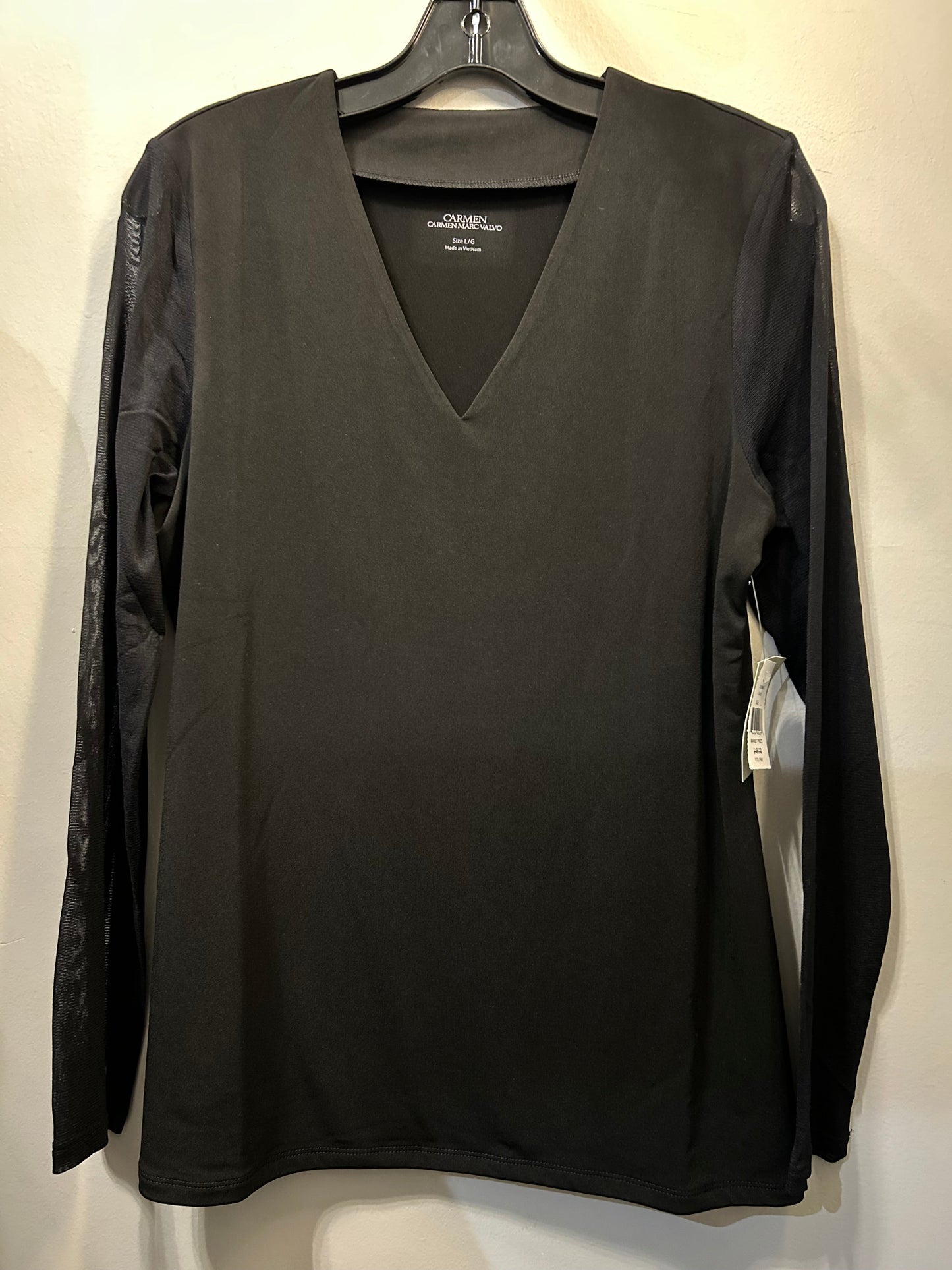 Top Long Sleeve By Carmen By Carmen Marc Valvo In Black, Size: L