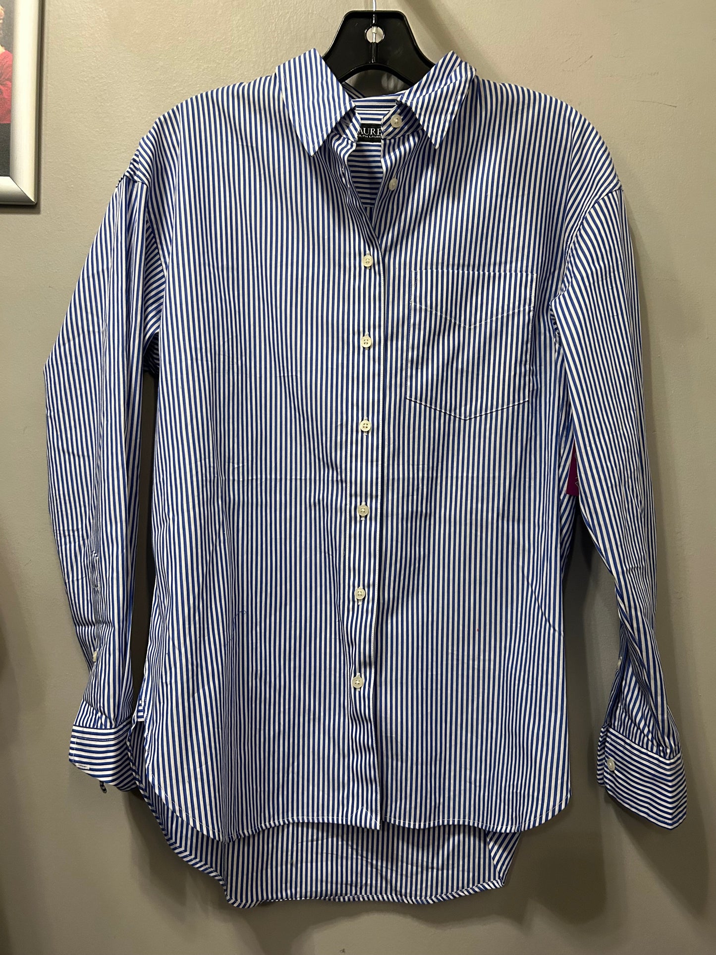 Top Long Sleeve By Lauren By Ralph Lauren In Blue & White, Size: S