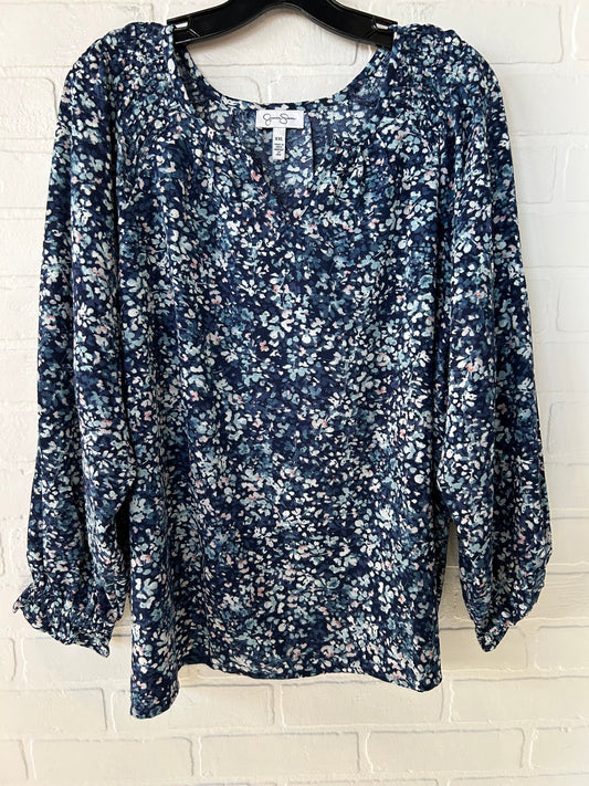 Top Long Sleeve By Jessica Simpson In Blue & White, Size: Xxl