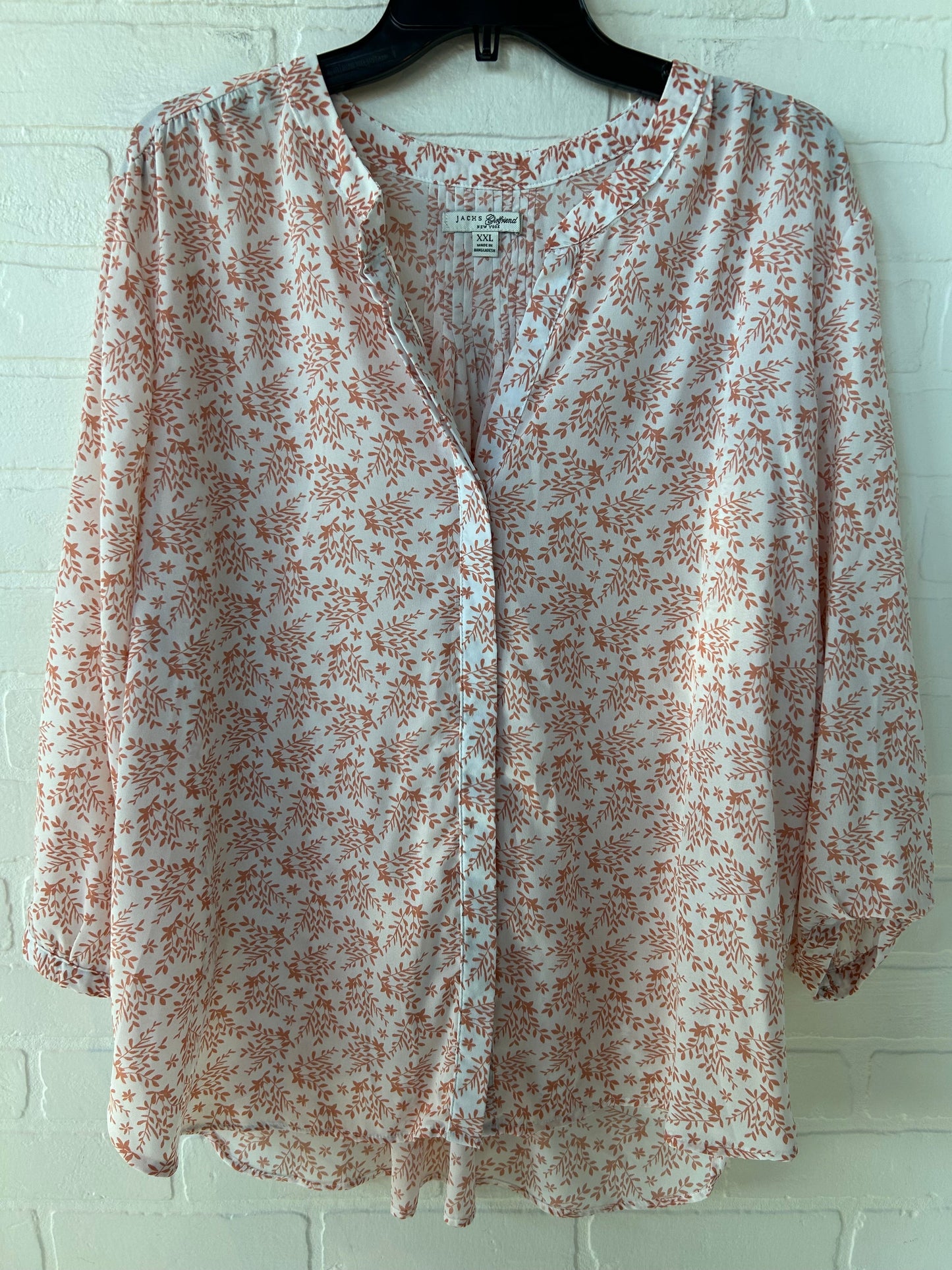 Top Long Sleeve By Jachs Girlfirend In Orange & White, Size: Xxl