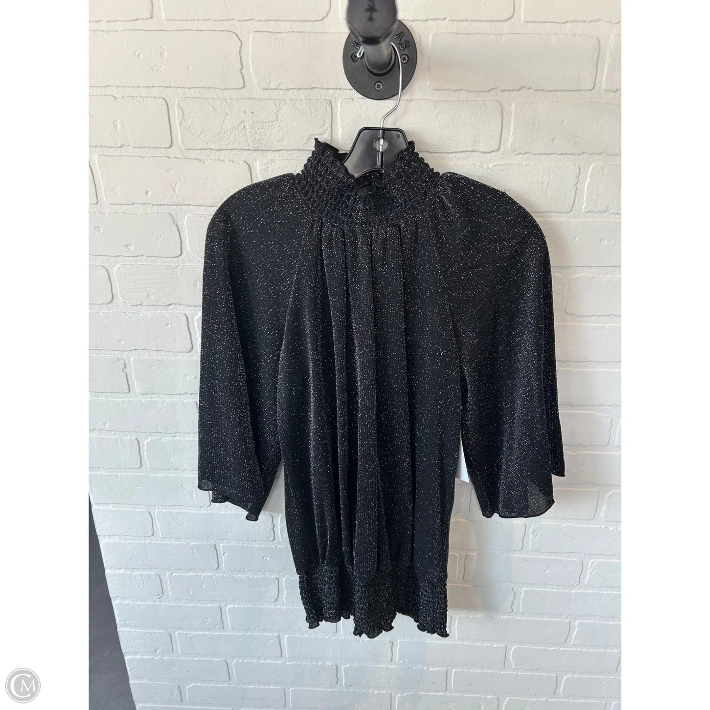 Top 3/4 Sleeve By New Directions In Black & Silver, Size: M