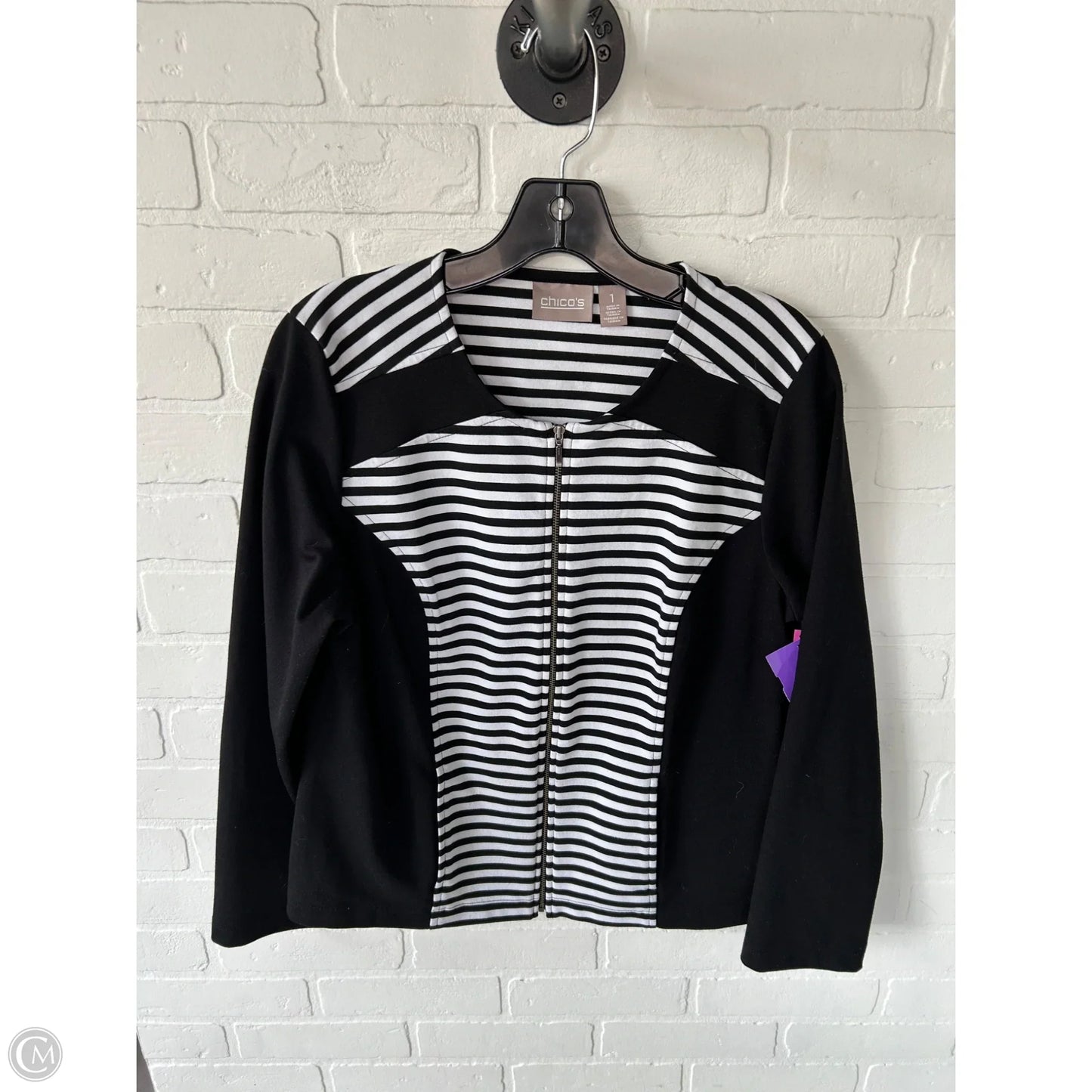 Blazer By Chicos In Black & White, Size: M