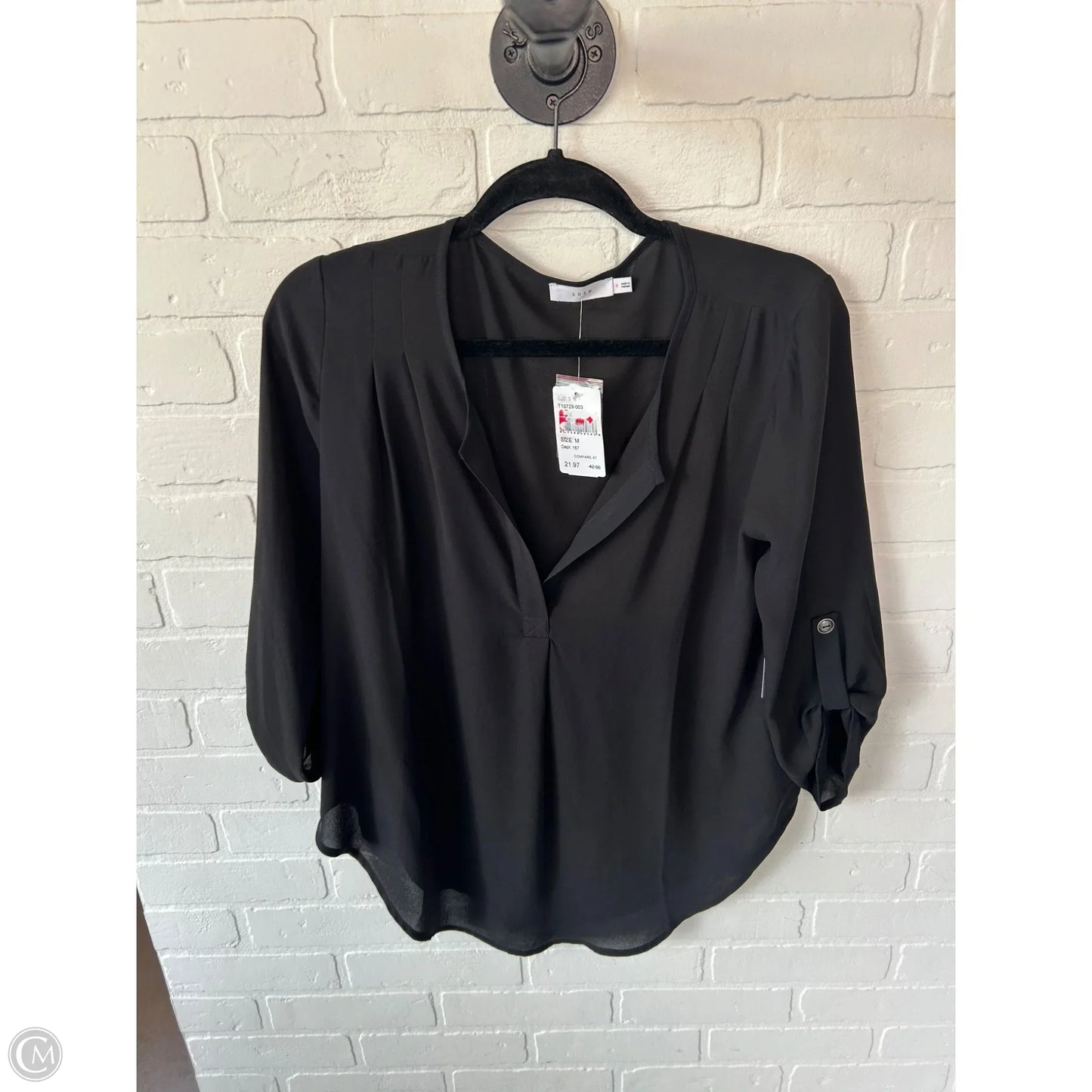 Top 3/4 Sleeve By Lush In Black, Size: M