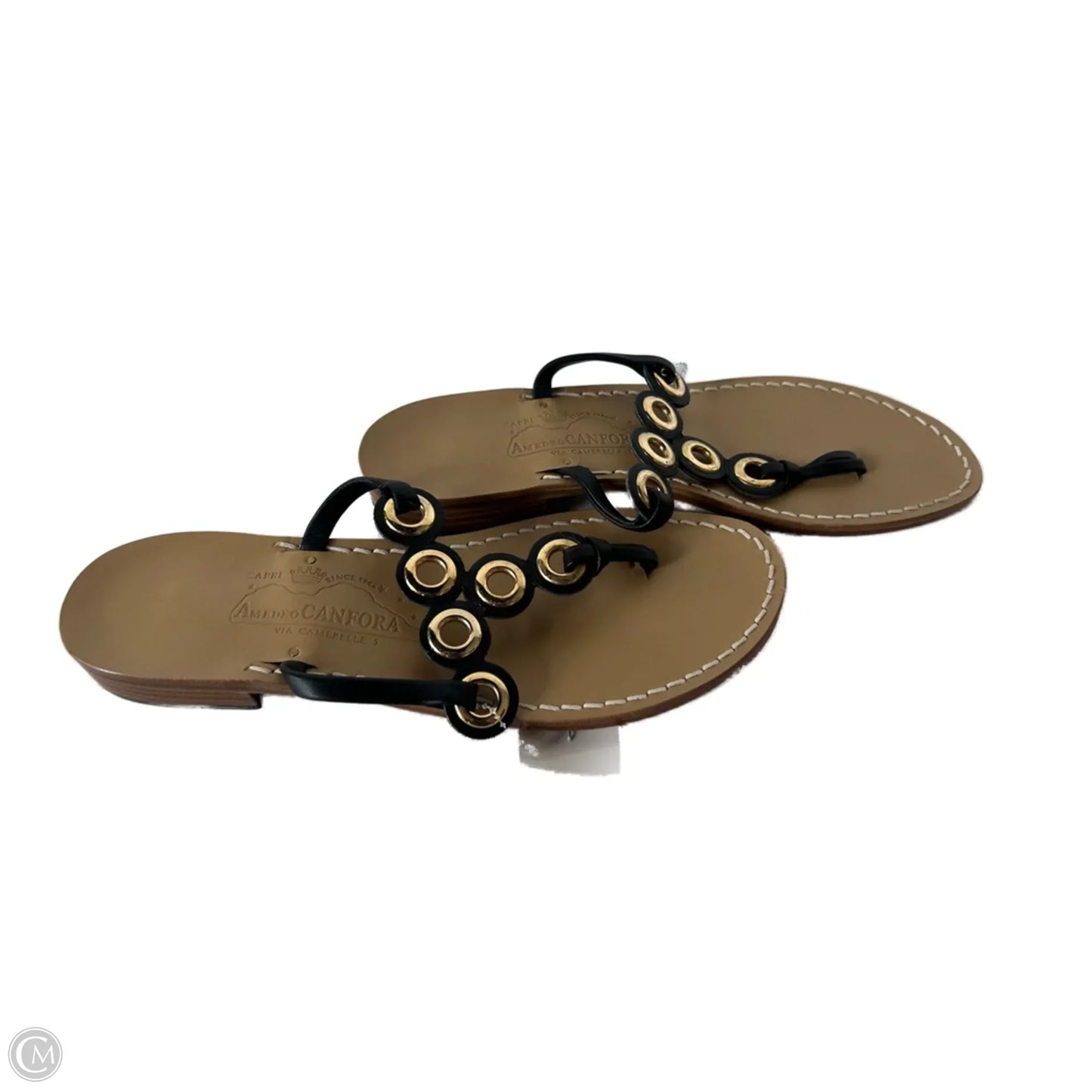Sandals Flip Flops By Cma In Black & Gold, Size: 10
