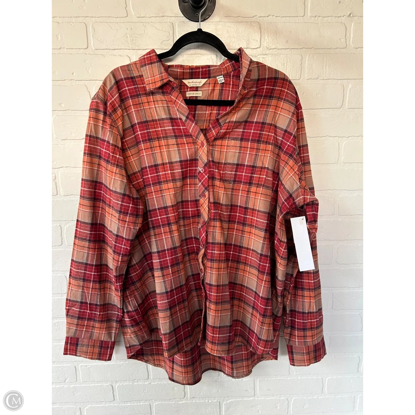 Top Long Sleeve By Weatherproof In Orange & Red, Size: Xxl