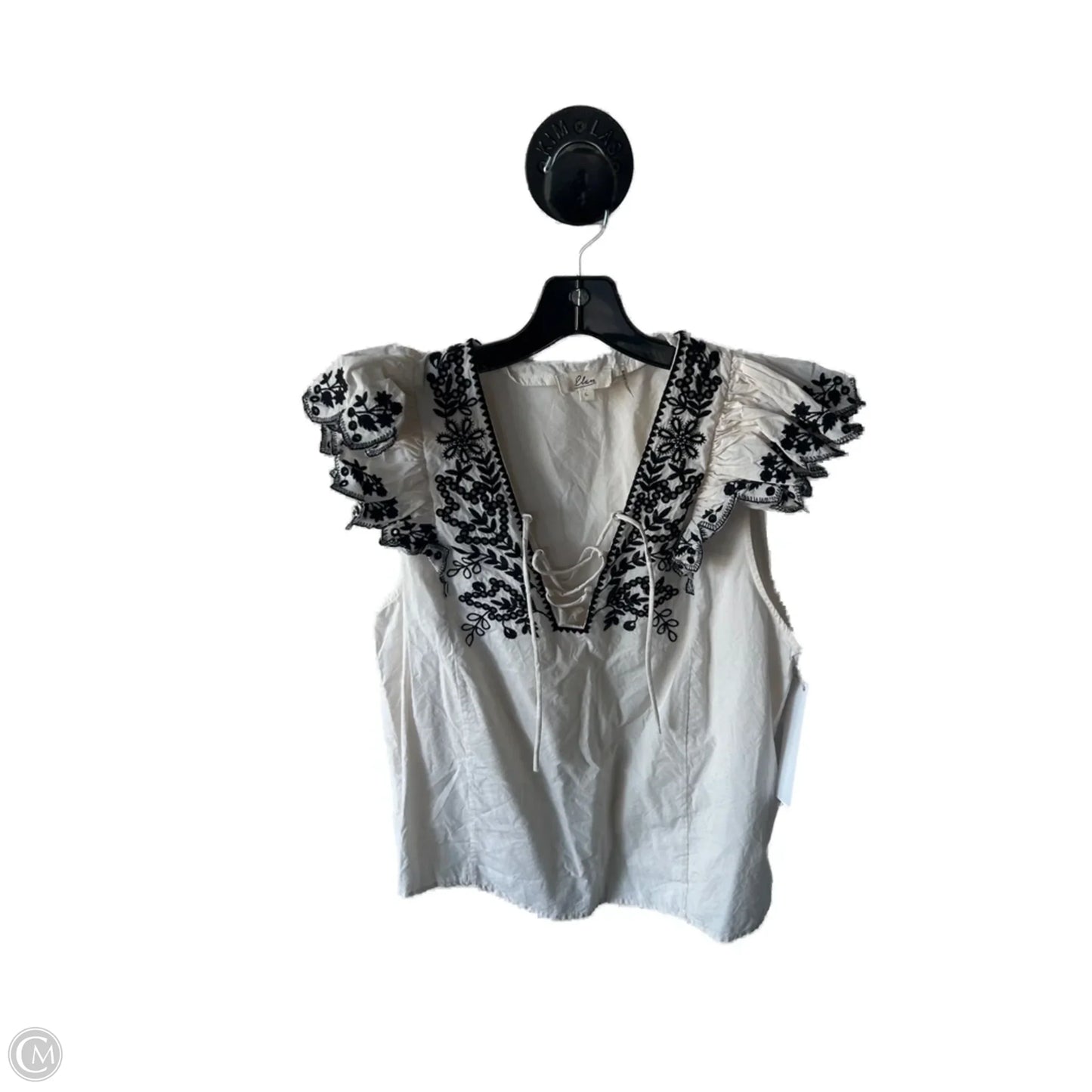 Top Short Sleeve By Elan In Black & Cream, Size: L