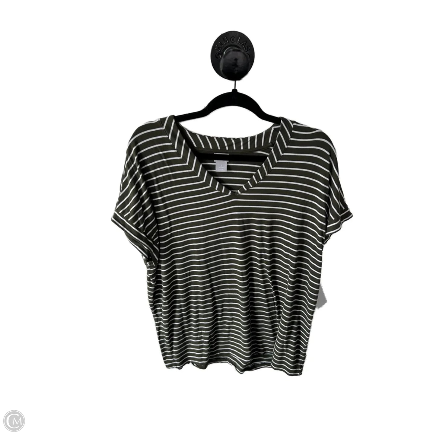 Top Short Sleeve By Chicos In Green & White, Size: L