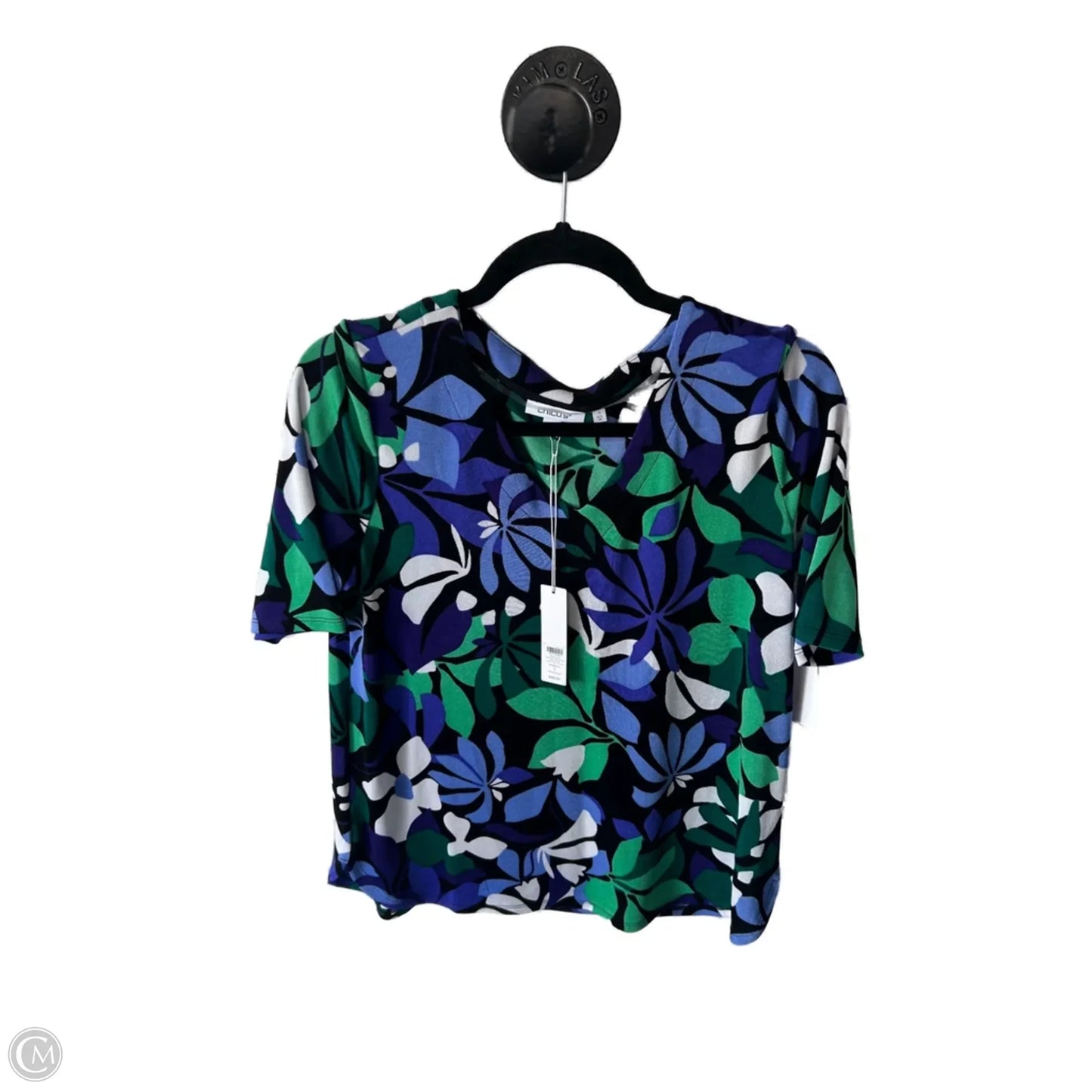 Top Short Sleeve By Chicos In Black & Blue, Size: M