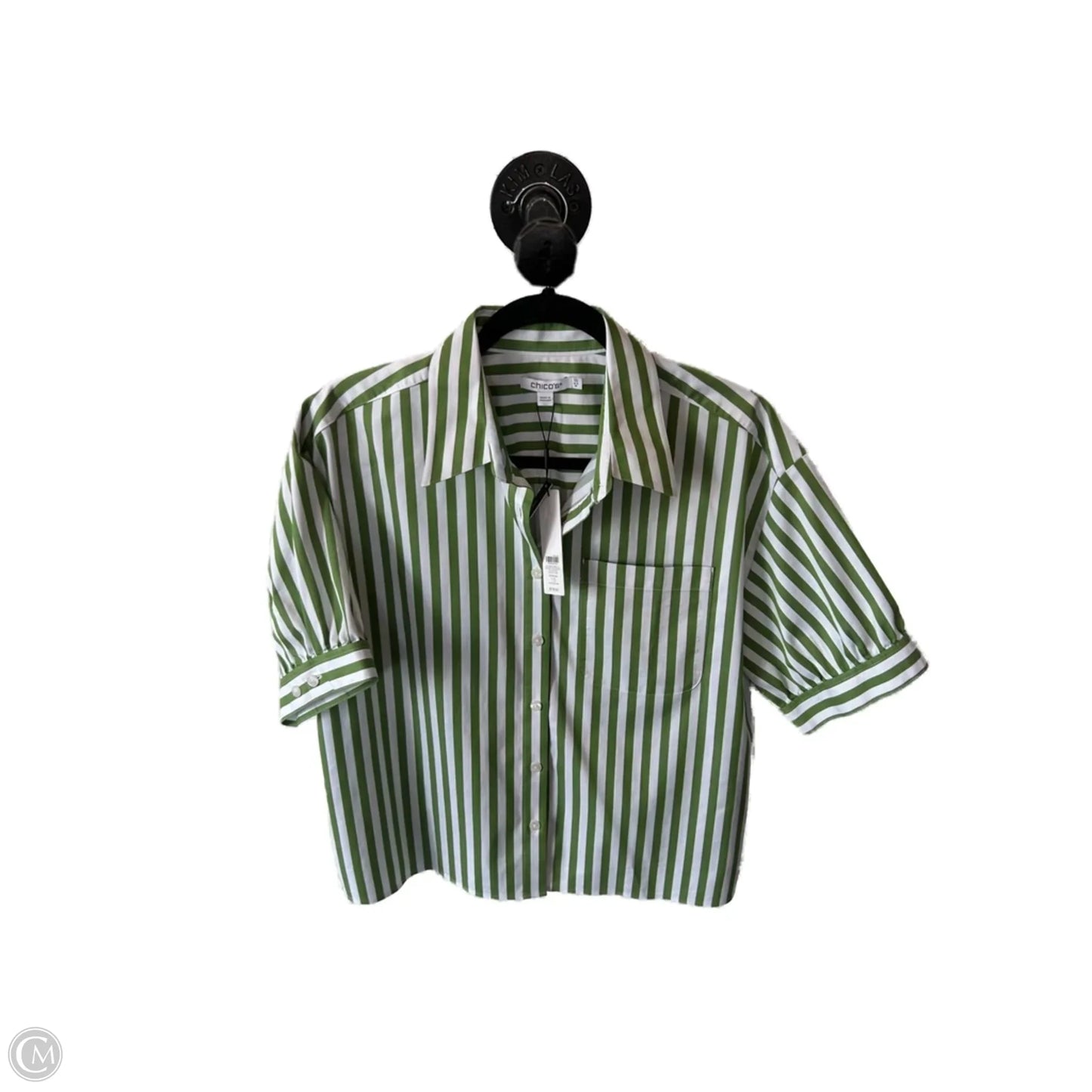 Top Short Sleeve By Chicos In Green & White, Size: M