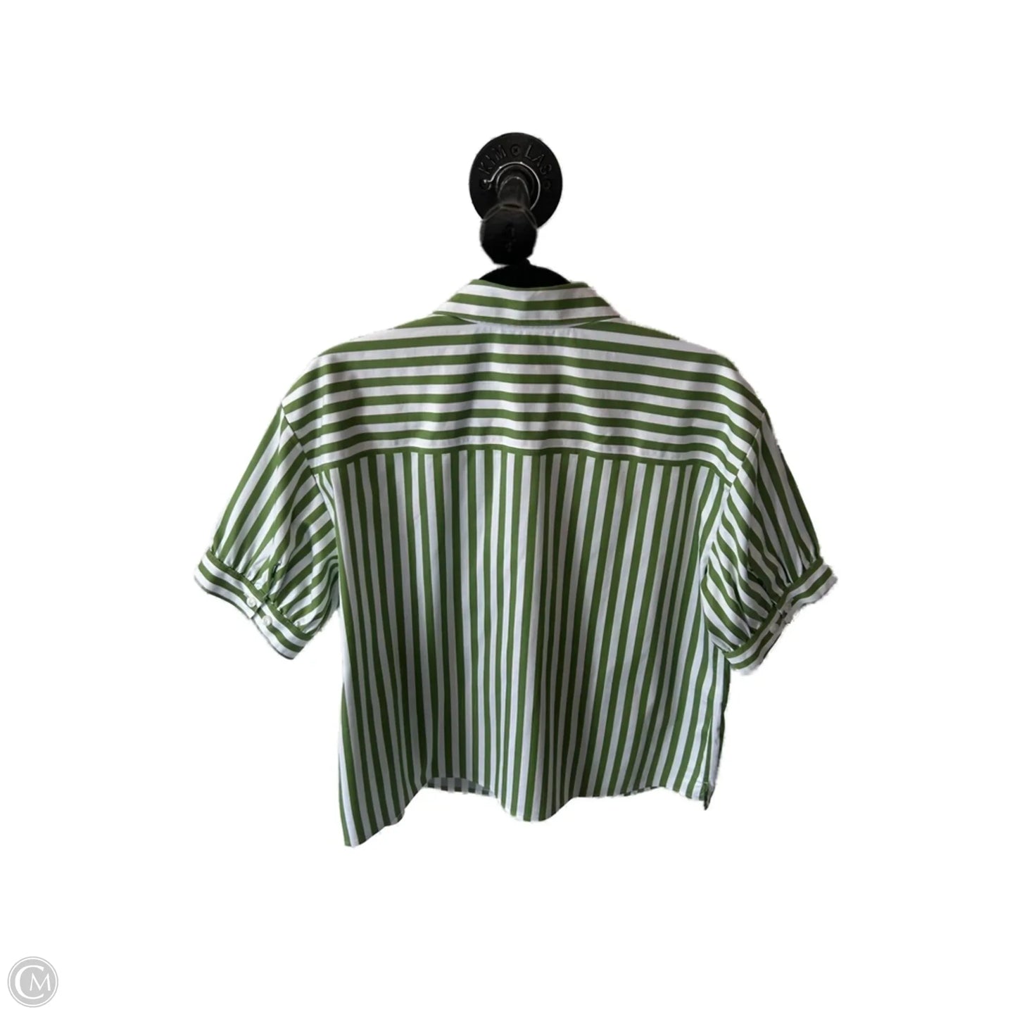 Top Short Sleeve By Chicos In Green & White, Size: M