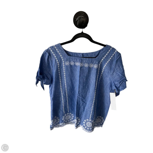 Top Short Sleeve By Talbots In Blue & White, Size: L