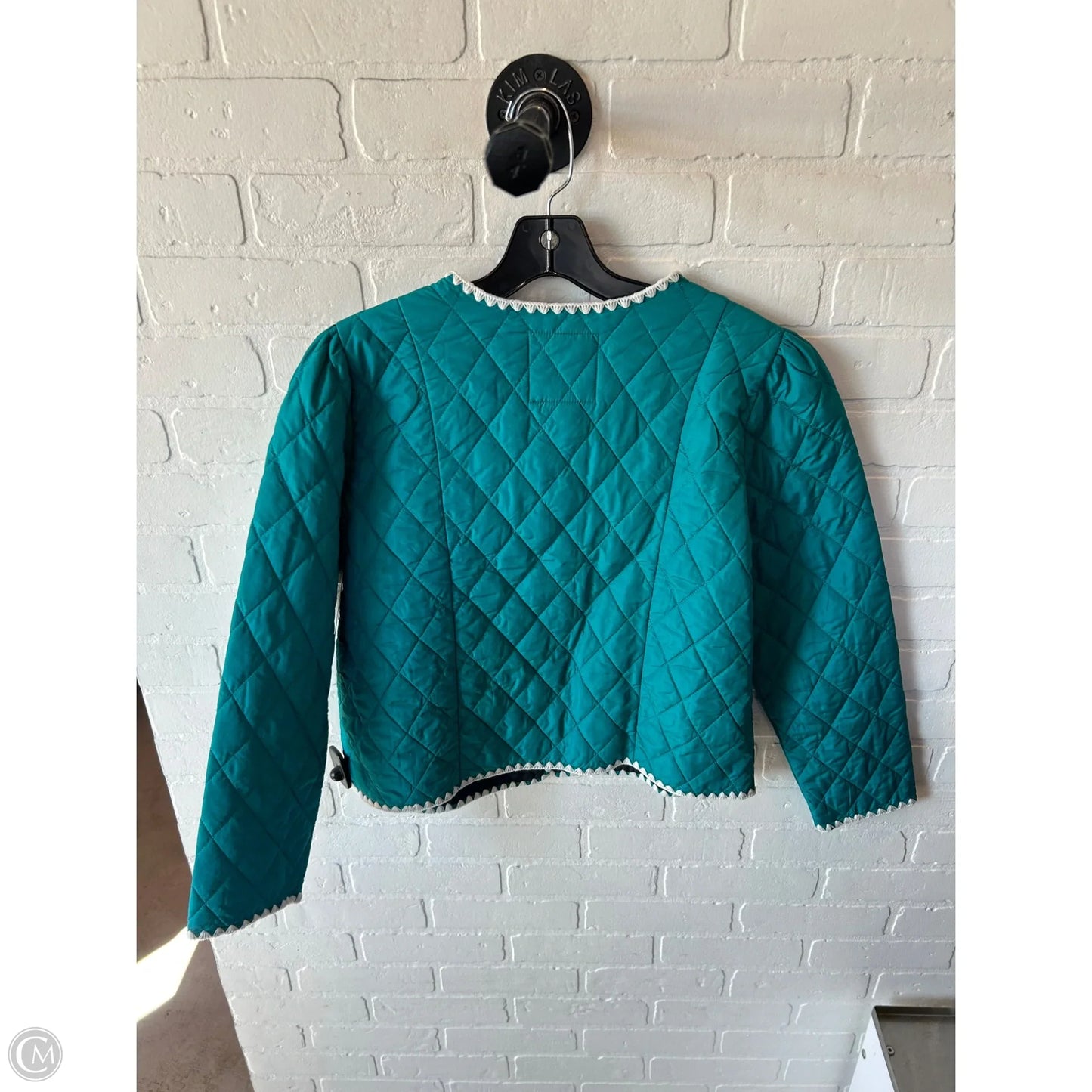 Jacket Puffer & Quilted By Talbots In Blue & Cream, Size: S