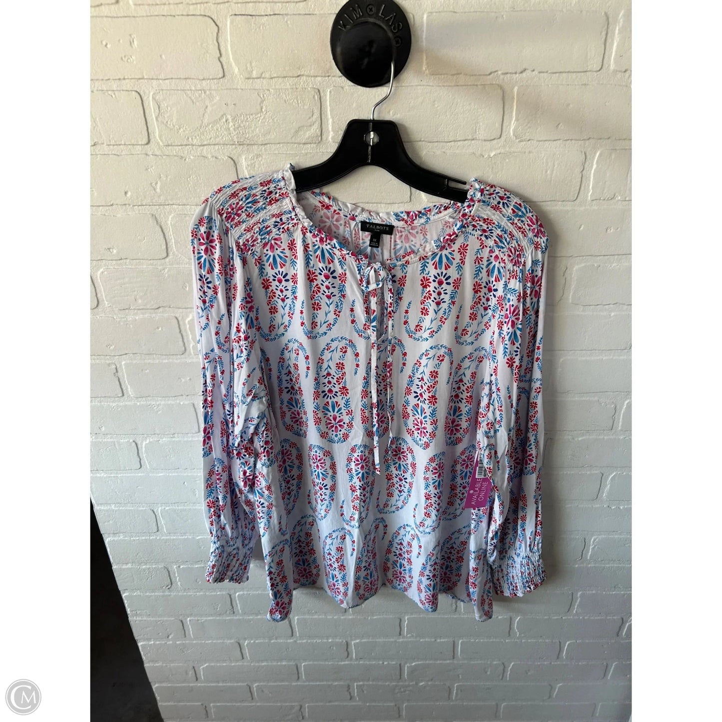 Top Long Sleeve By Talbots In Blue & Yellow, Size: 1x