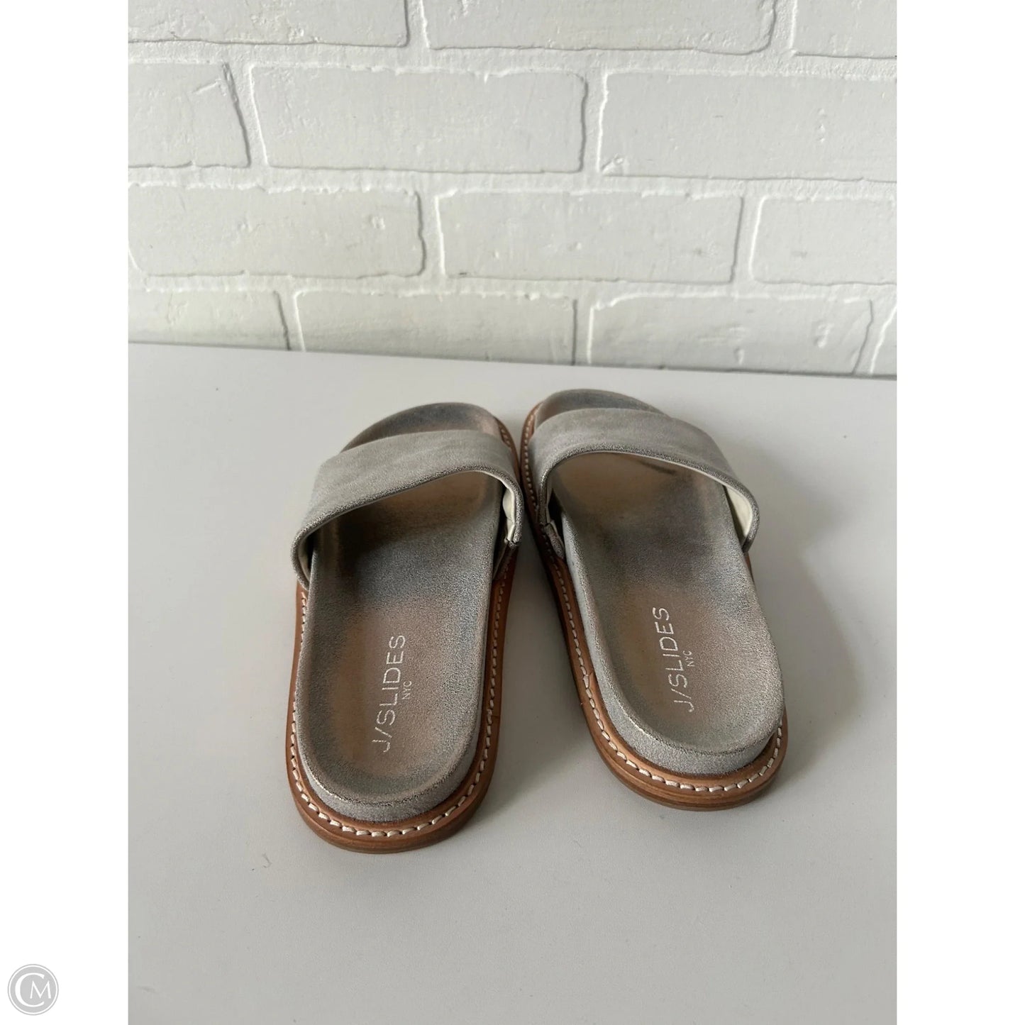 Sandals Flats By J Slides In Silver, Size: 6.5