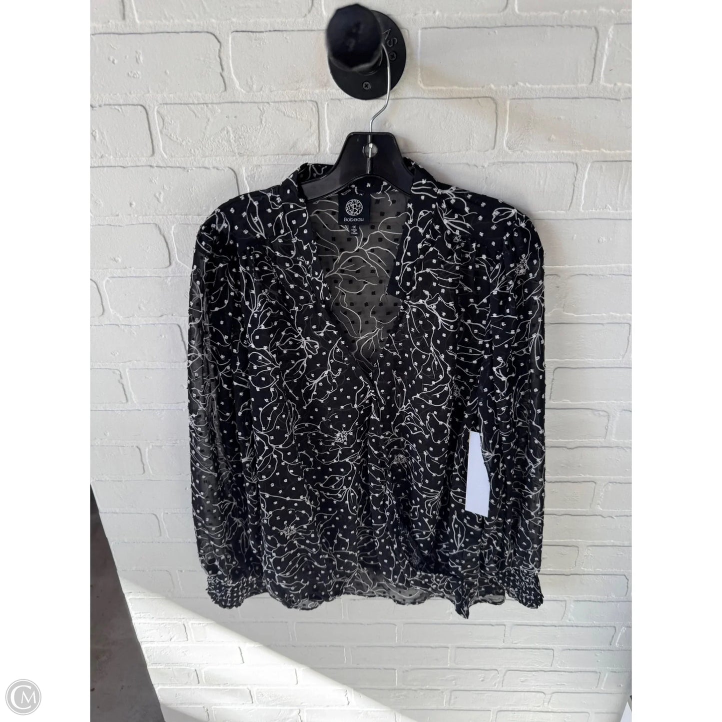 Top Long Sleeve By Bobeau In Black & White, Size: 1x