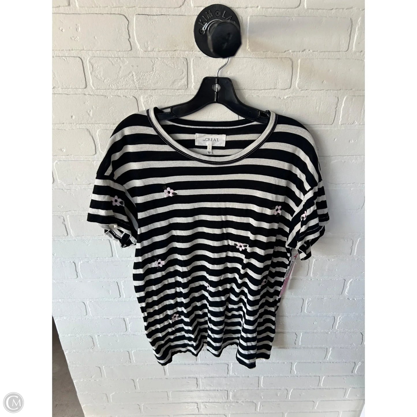 Top Short Sleeve By The Great. In Black & Cream, Size: S