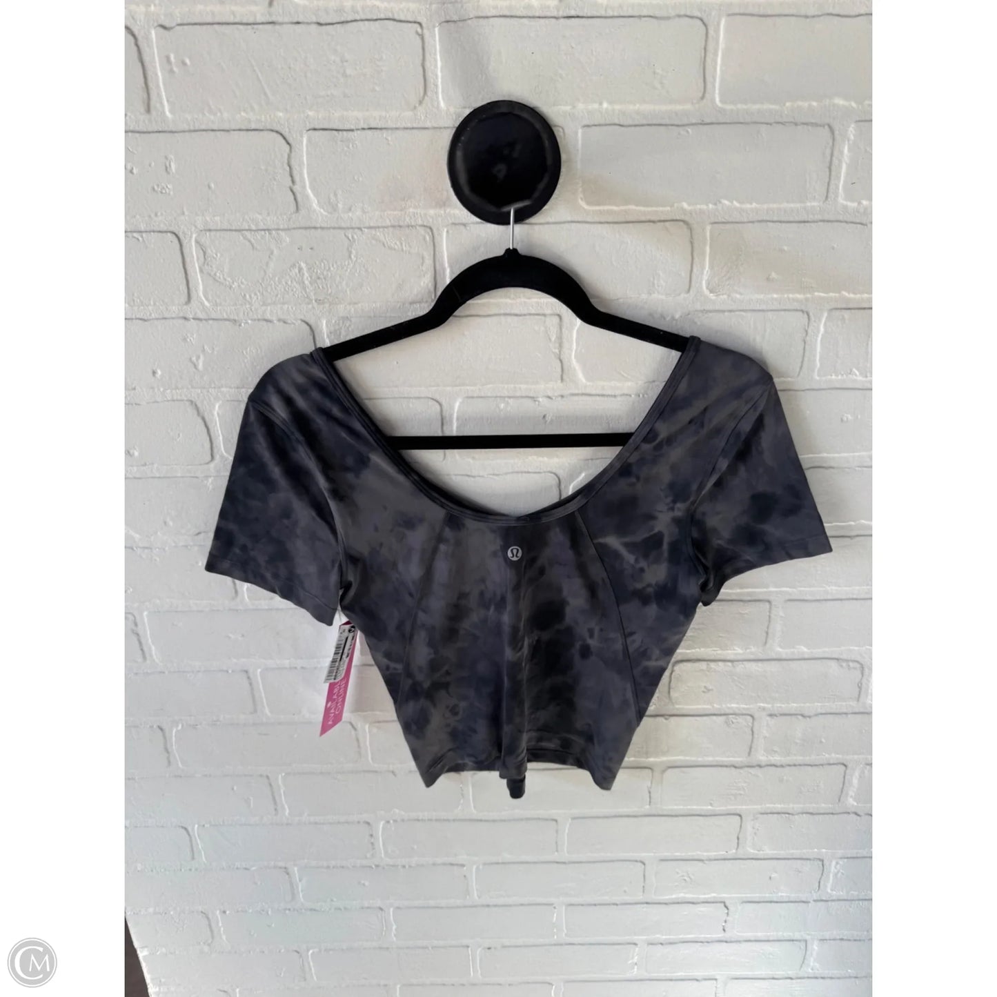 Athletic Top Short Sleeve By Lululemon In Black & Grey, Size: S