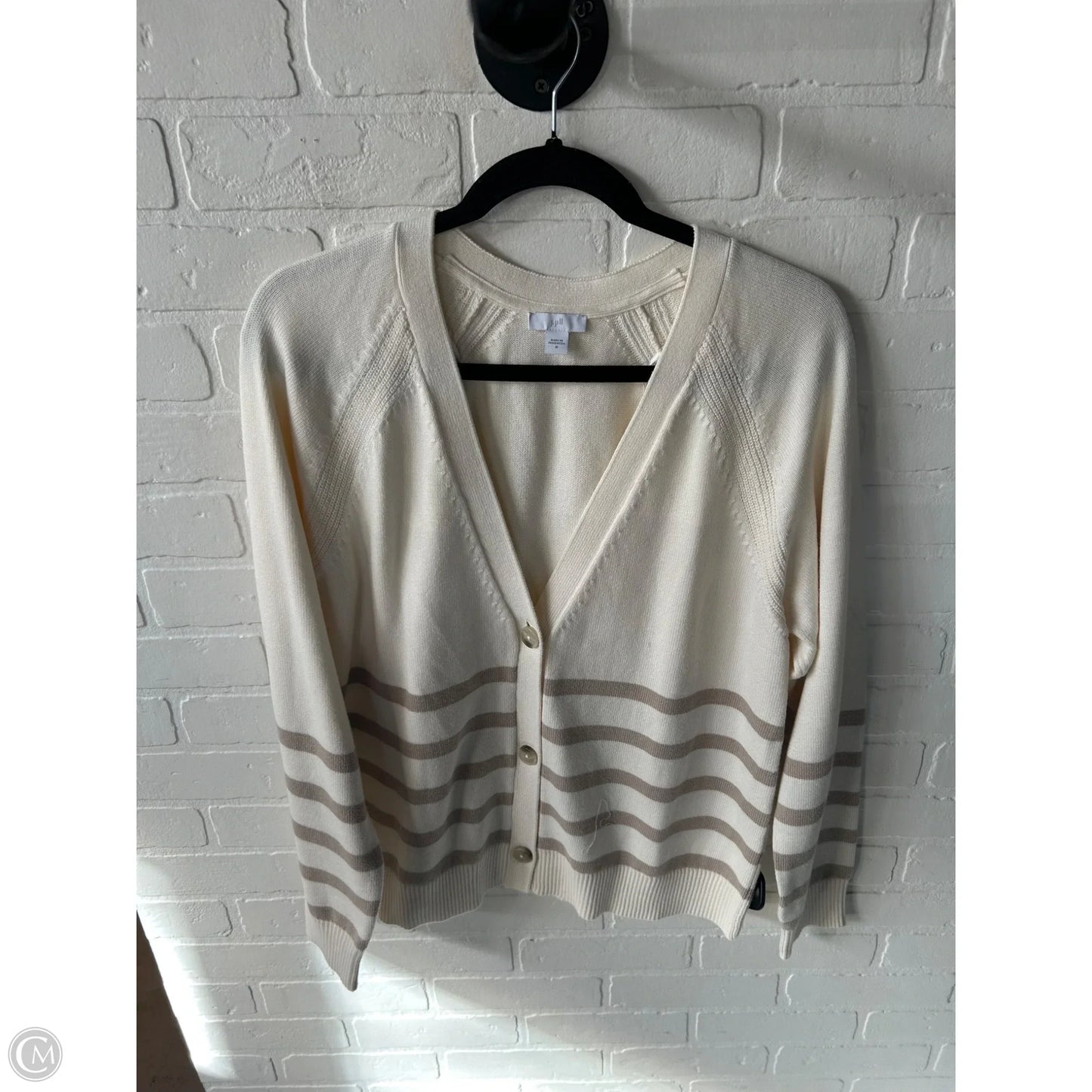 Sweater Cardigan By J. Jill In Cream & Tan, Size: M
