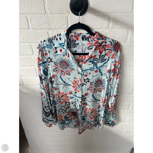 Top Long Sleeve By Chicos In Blue & Orange, Size: M