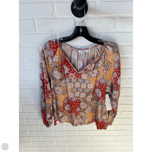 Top Long Sleeve By Andree By Unit In Orange & White, Size: S