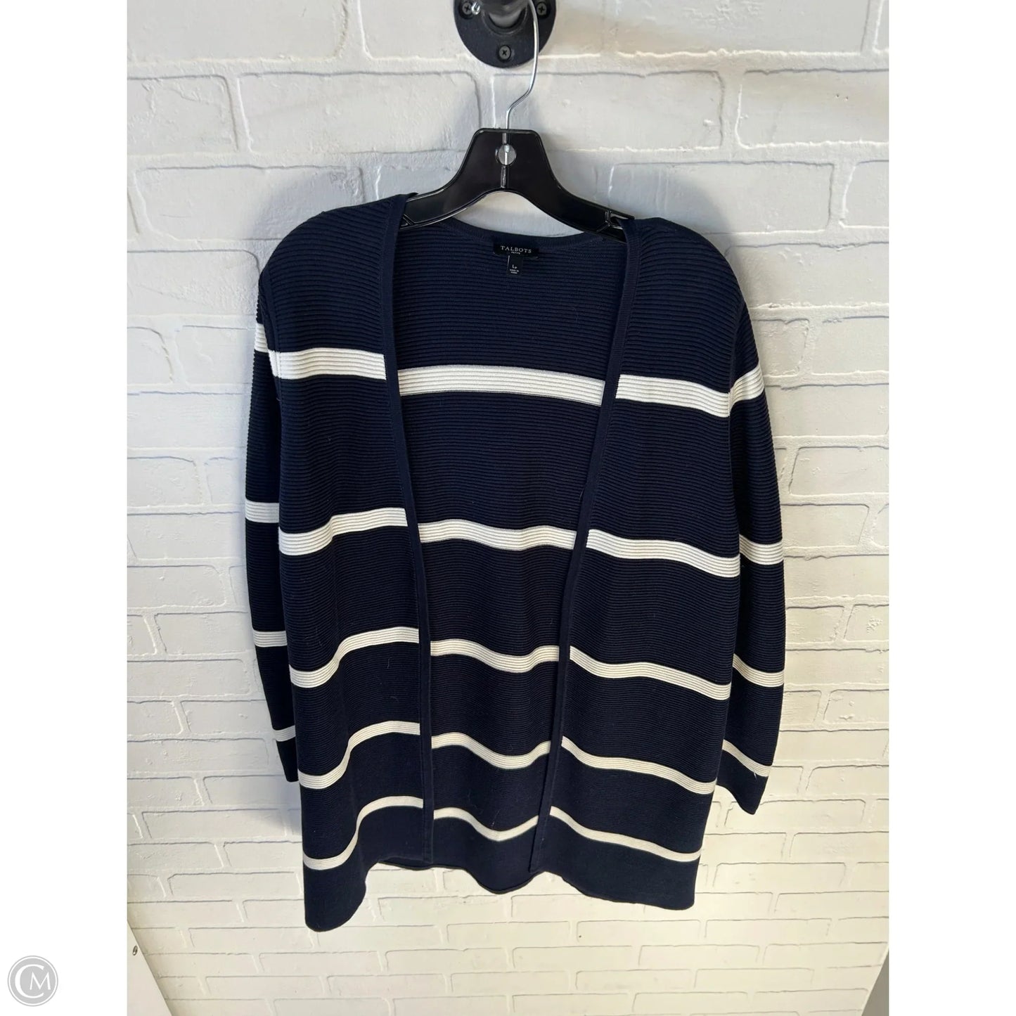 Sweater Cardigan By Talbots In Blue & White, Size: Lp