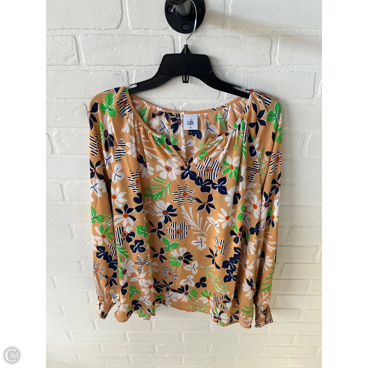 Top Long Sleeve By Cabi In Orange & White, Size: Xl