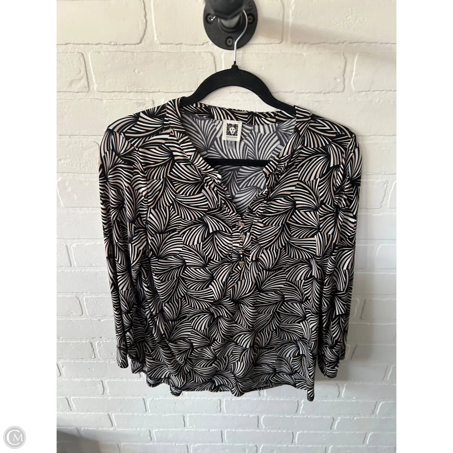 Top Long Sleeve By Anne Klein In Black & White, Size: M