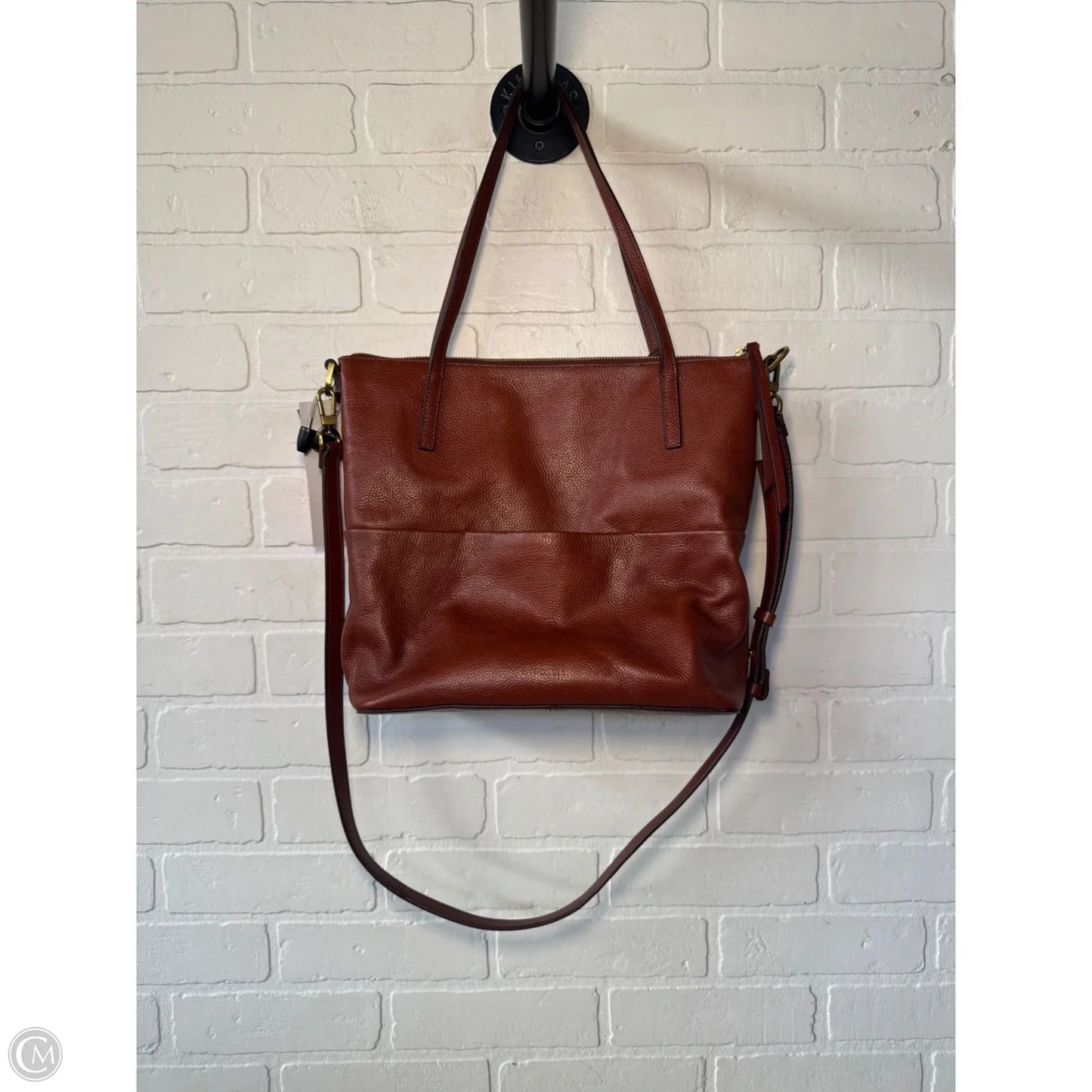 Handbag Leather By Fossil, Size: Medium