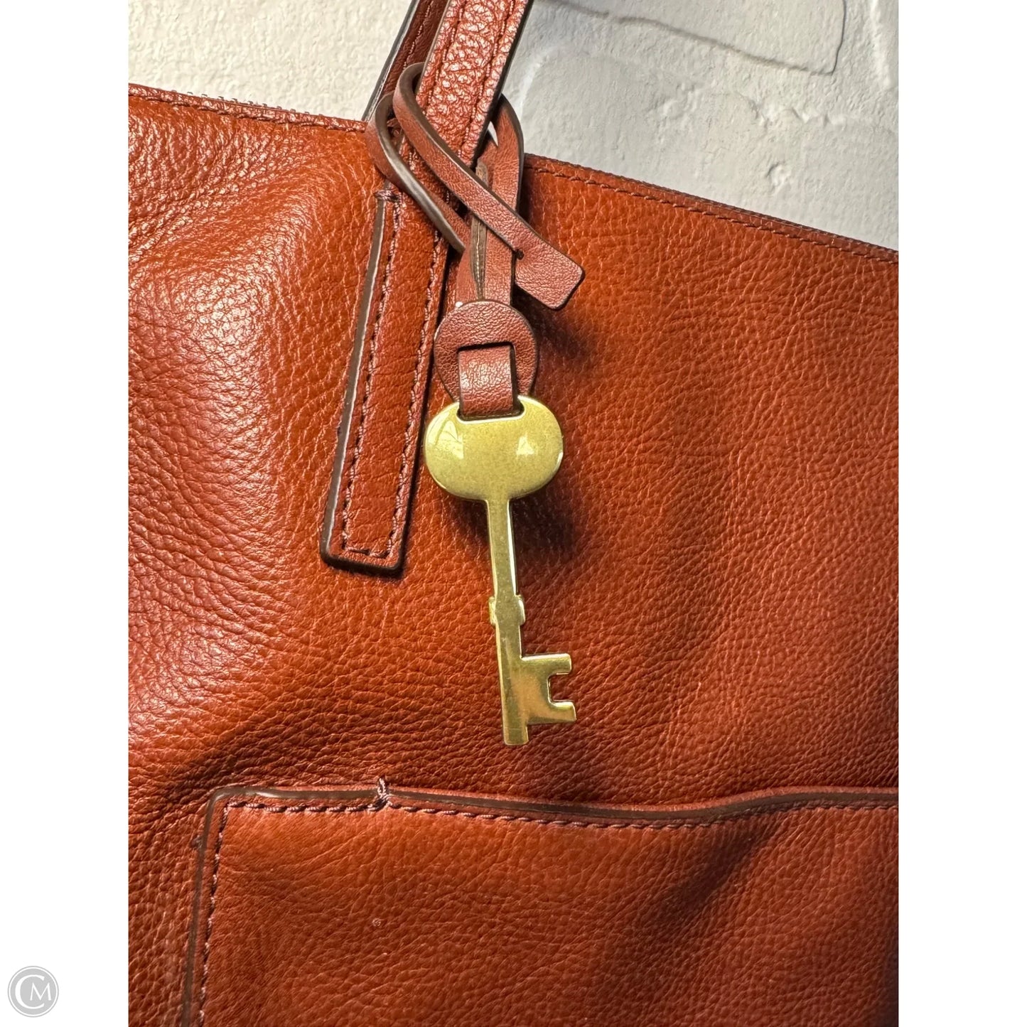 Handbag Leather By Fossil, Size: Medium