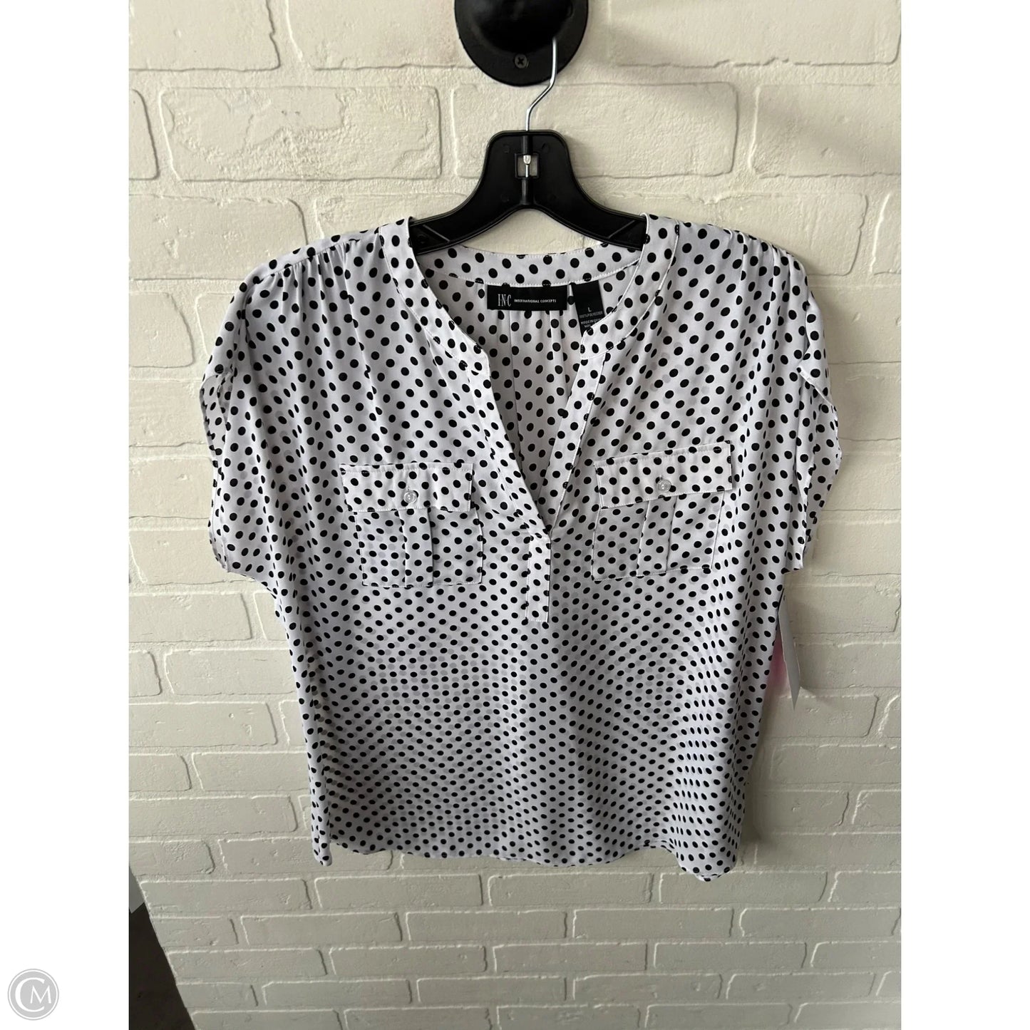 Top Short Sleeve By Inc In Black & White, Size: L
