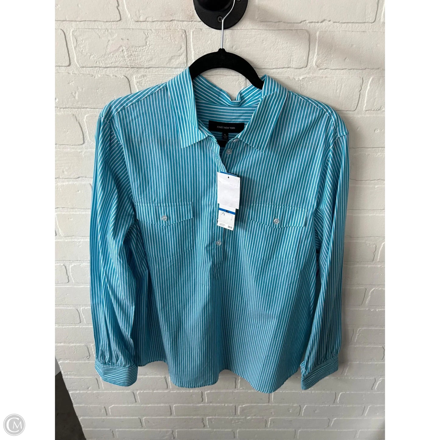 Top Long Sleeve By Jones New York In Blue & White, Size: Xl