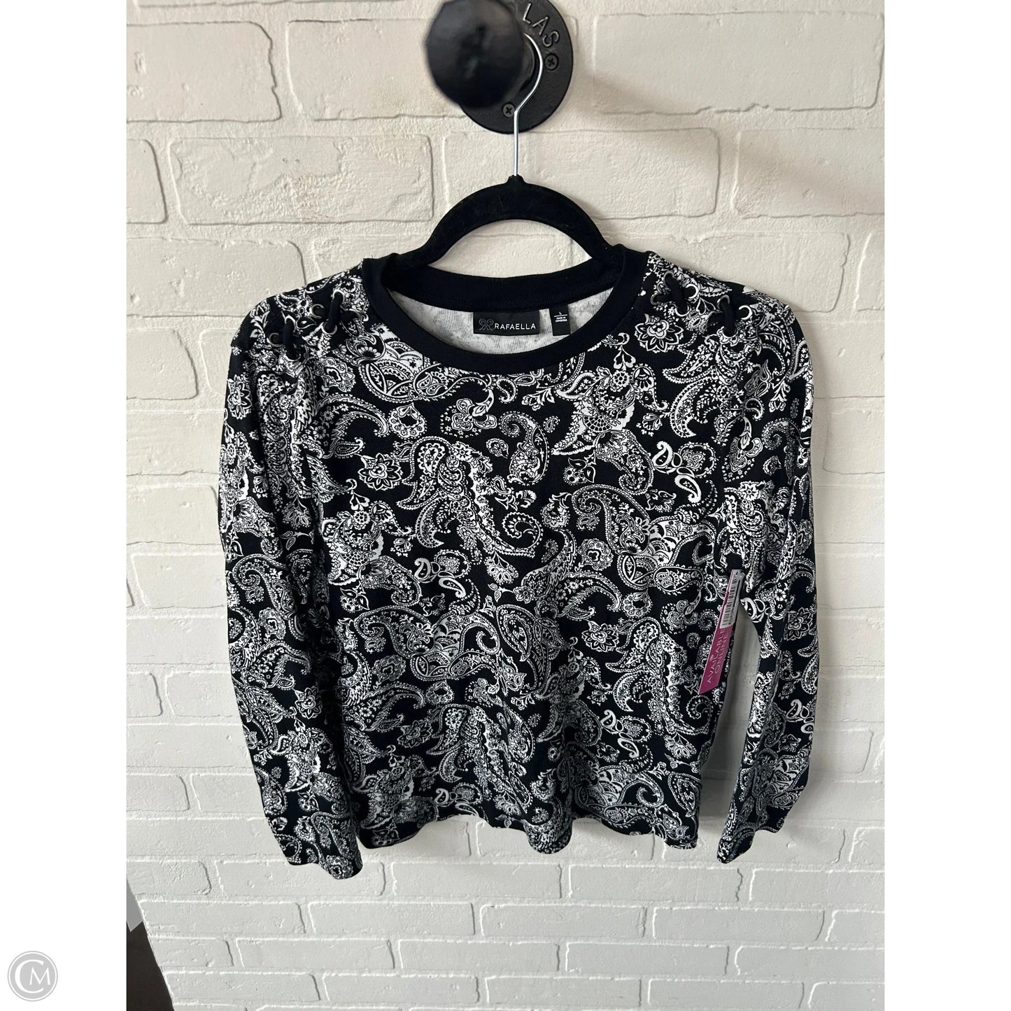 Top Long Sleeve By Rafaella In Black & White, Size: L