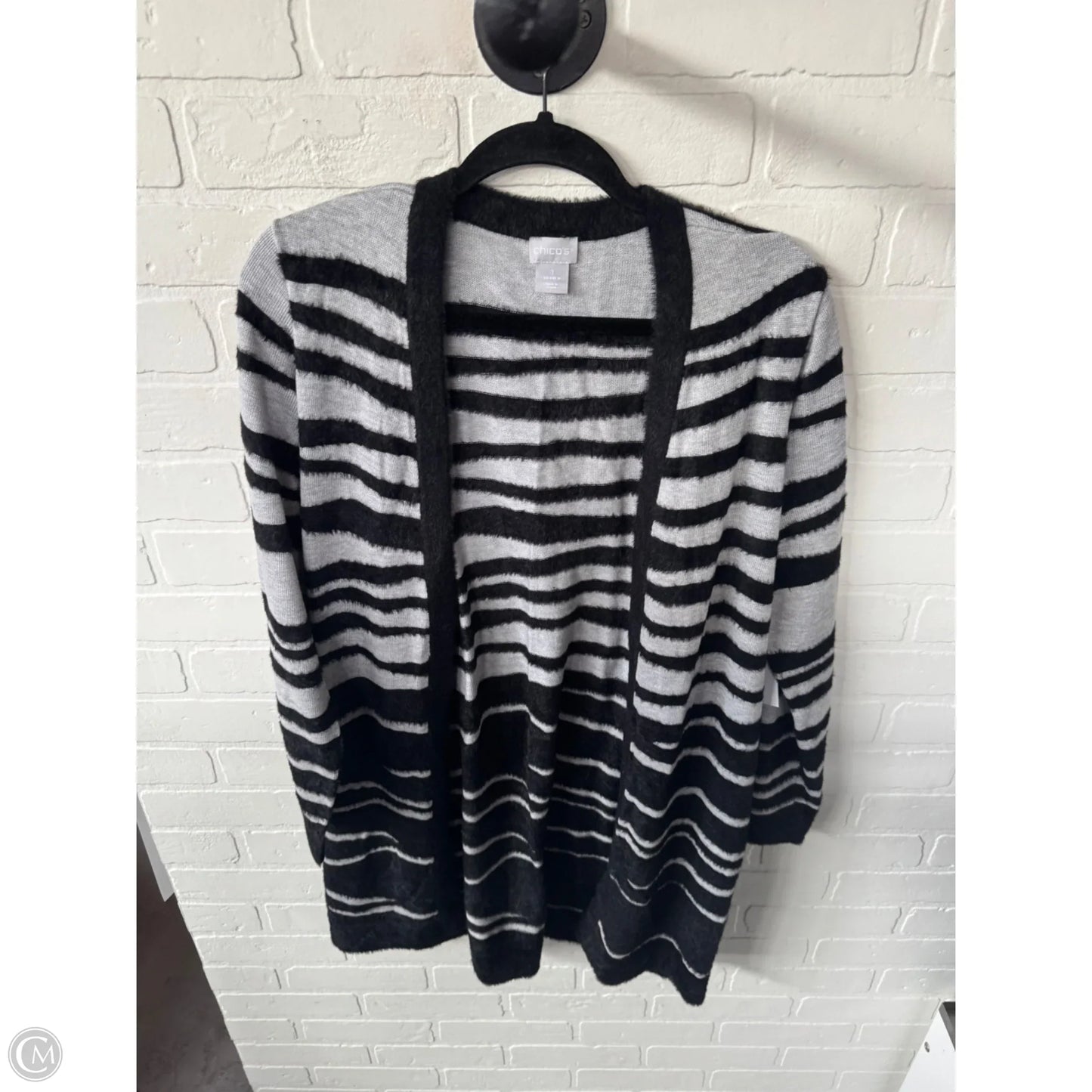 Sweater Cardigan By Chicos In Black & Grey, Size: M