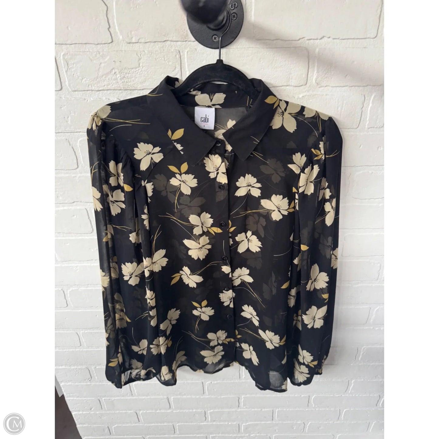 Top Long Sleeve By Cabi In Black & Cream, Size: S