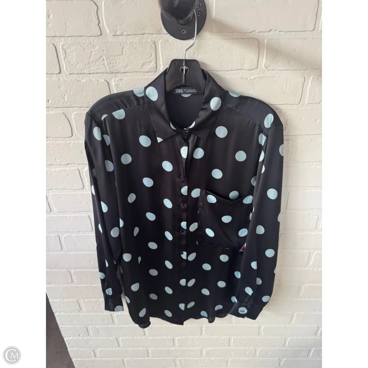 Top Long Sleeve By Zara In Black & Blue, Size: S