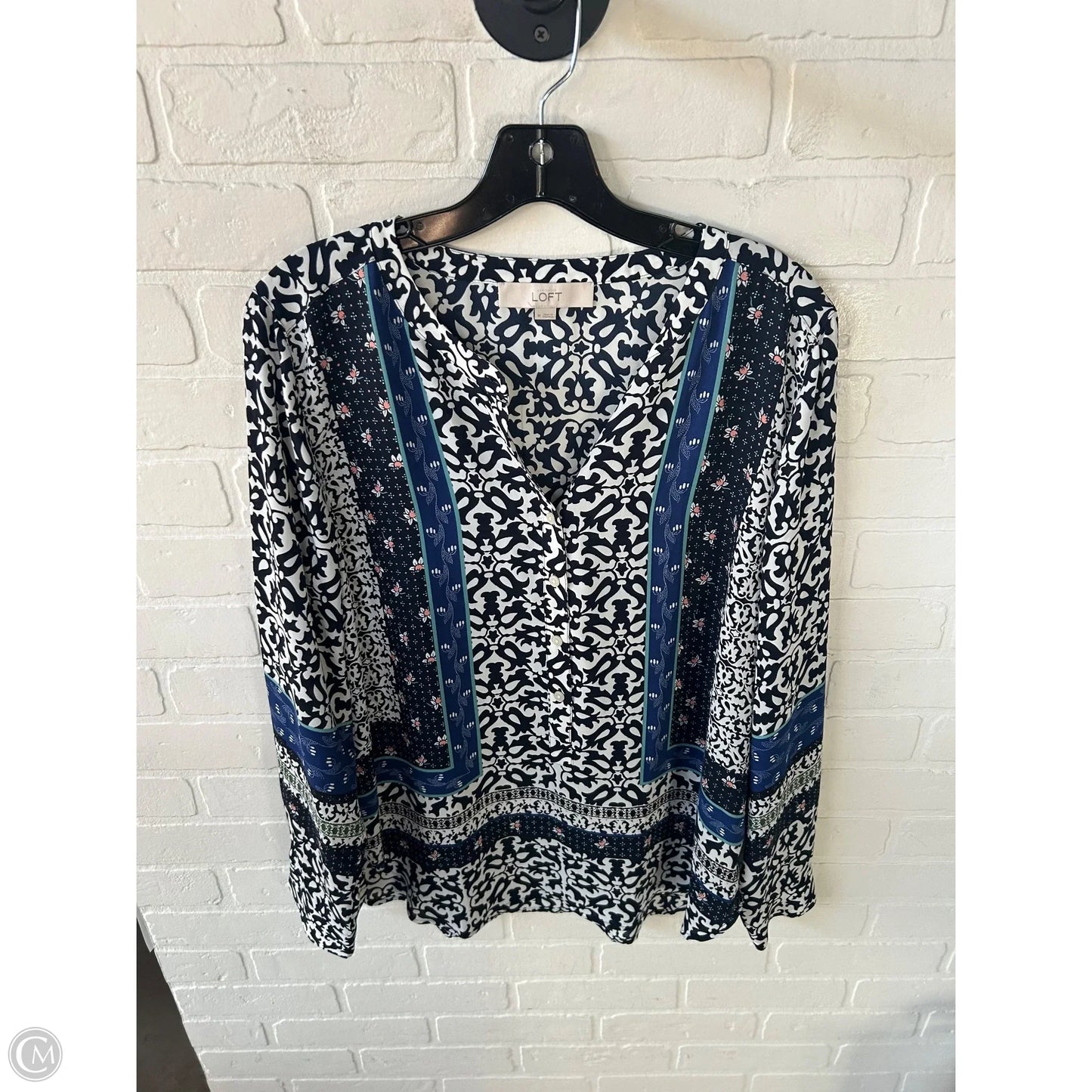 Top Long Sleeve By Loft In Blue & White, Size: M