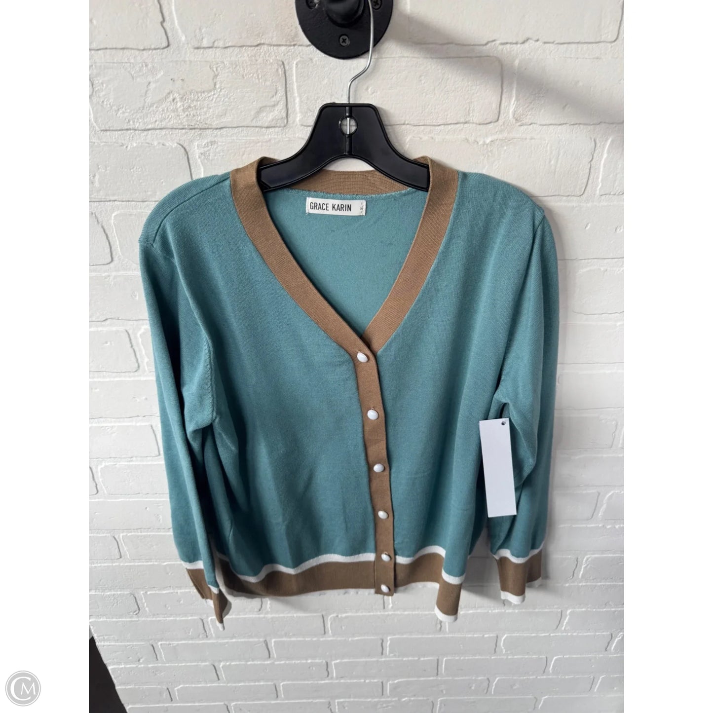 Sweater Cardigan By Grace Karin In Blue & Brown, Size: Xl