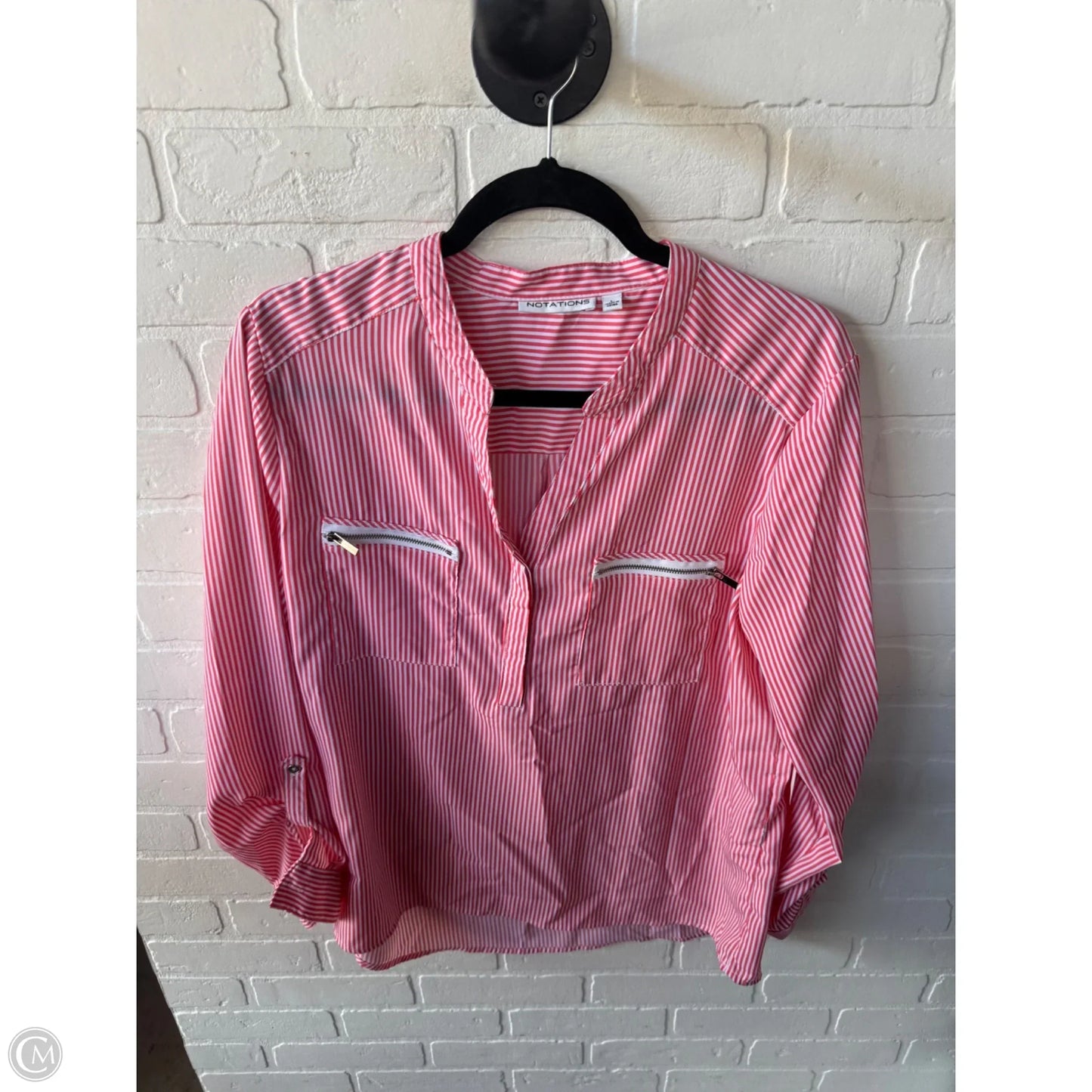 Top Long Sleeve By Notations In Orange & White, Size: L