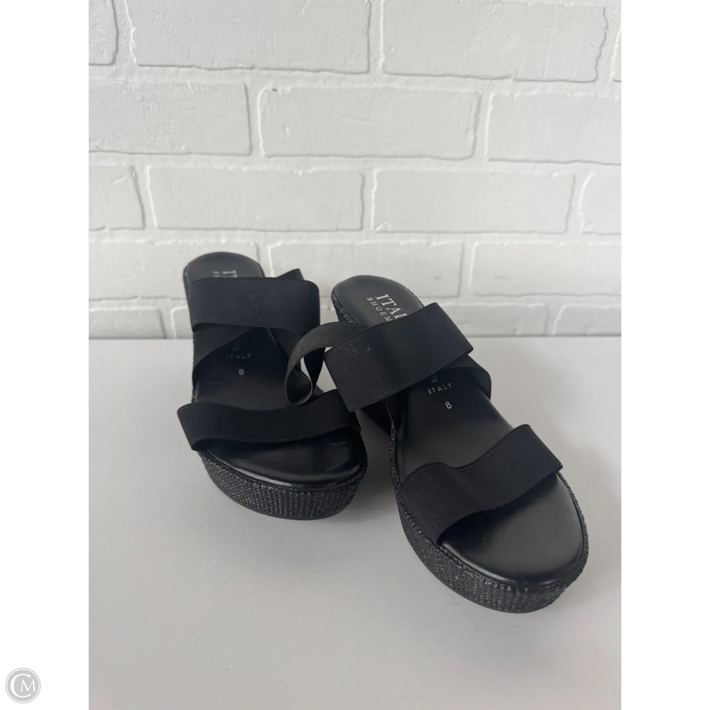 Sandals Heels Wedge By Italian Shoemakers In Black, Size: 8