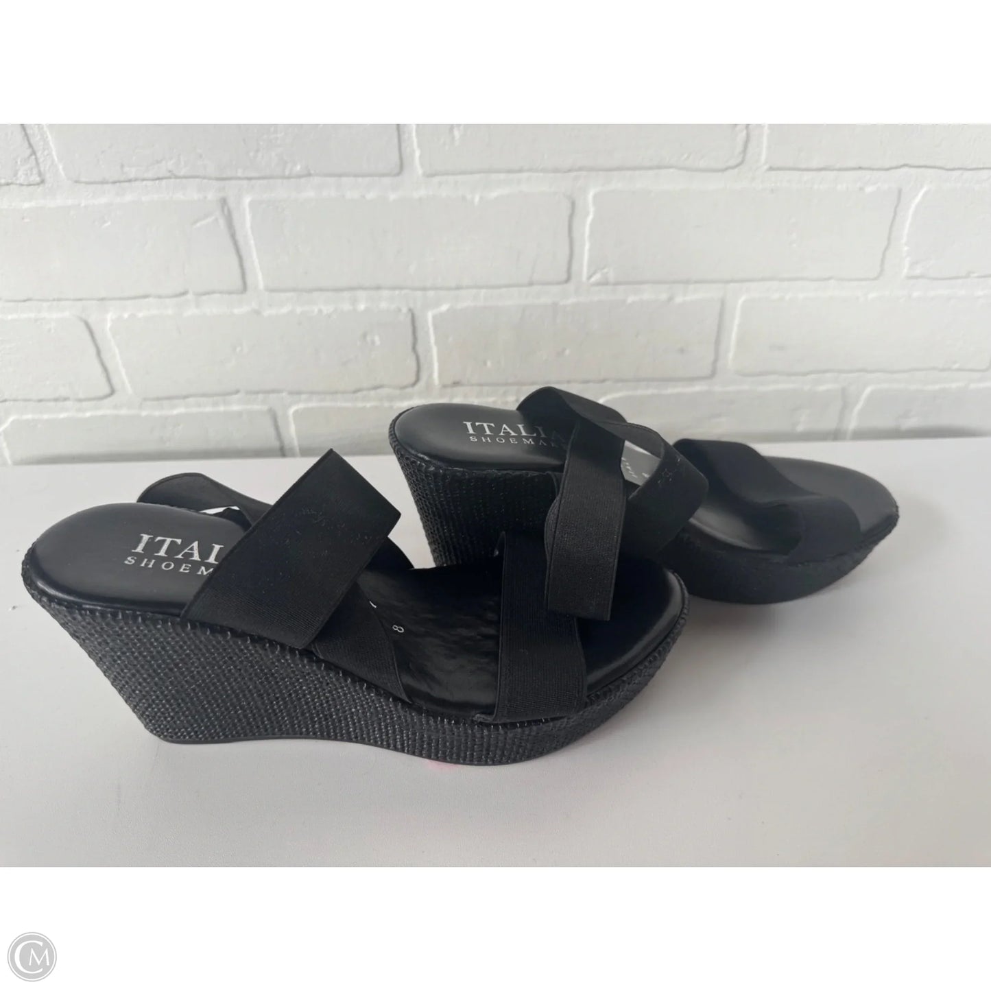 Sandals Heels Wedge By Italian Shoemakers In Black, Size: 8