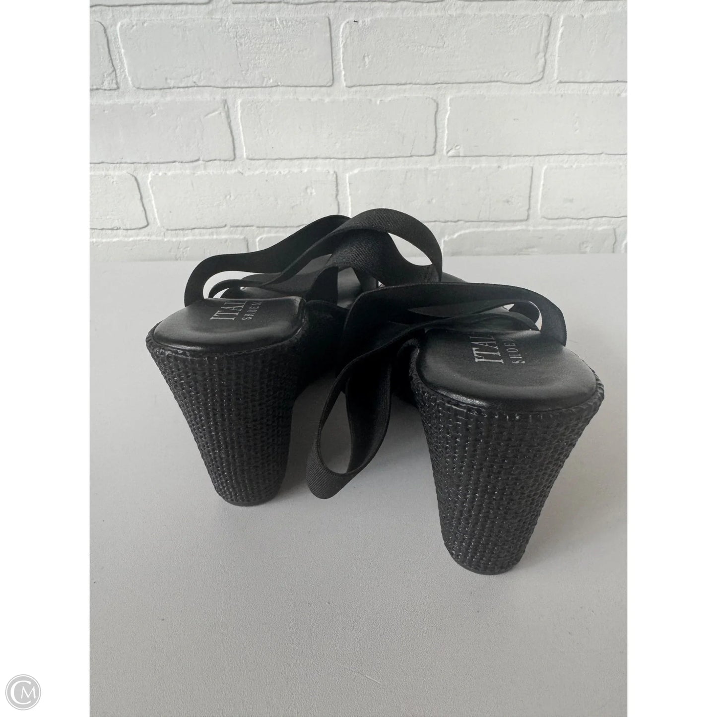 Sandals Heels Wedge By Italian Shoemakers In Black, Size: 8