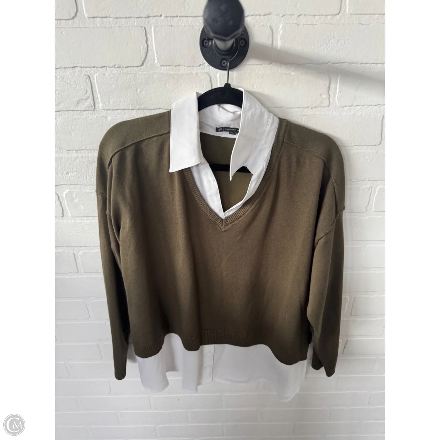 Sweater By Adrianna Papell In Green & White, Size: L