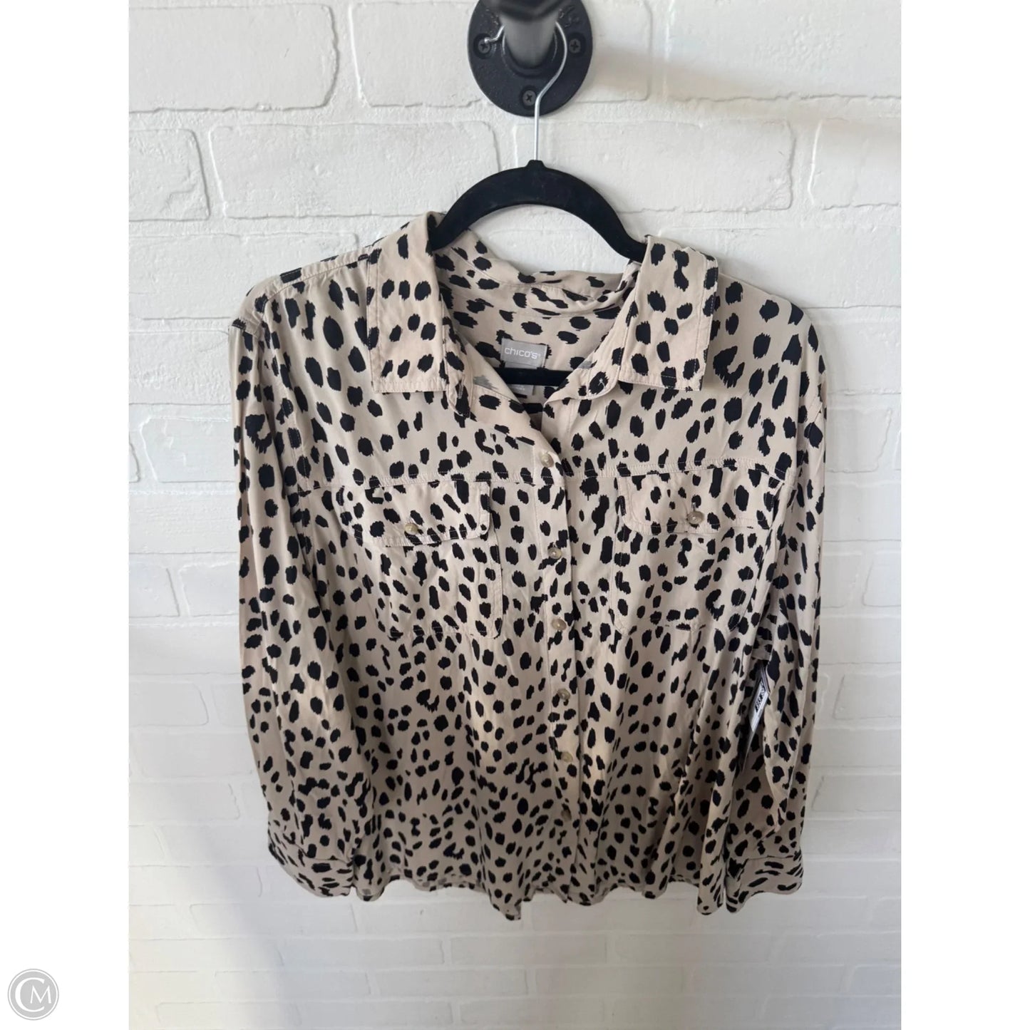Top Long Sleeve By Chicos In Black & Cream, Size: Xlp