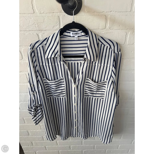 Top 3/4 Sleeve By Express In Blue & White, Size: Xl