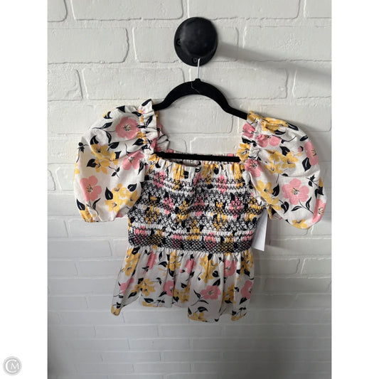 Top Short Sleeve Designer By Kate Spade In Cream & Pink, Size: Xs