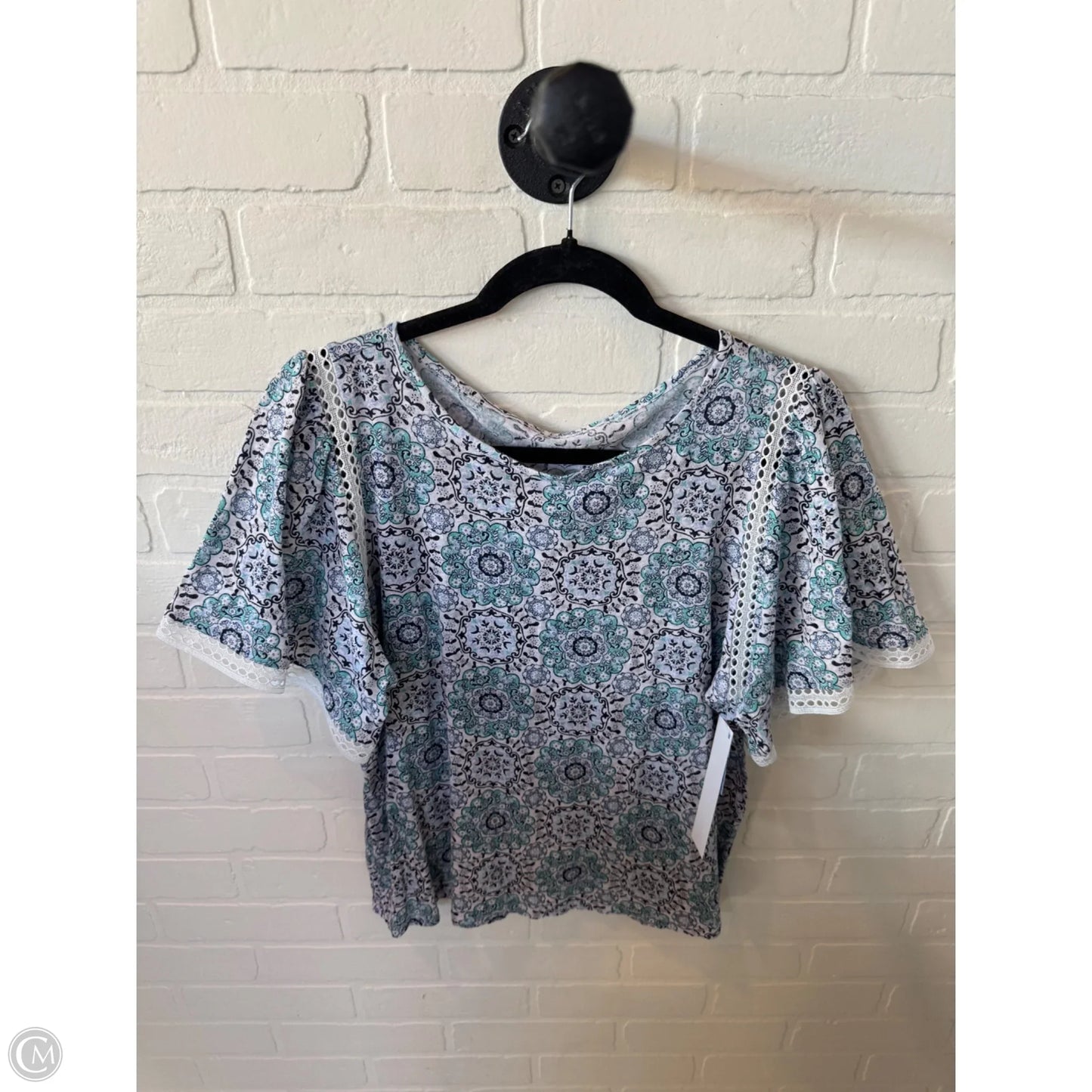 Top Short Sleeve By Loft In Blue & White, Size: L
