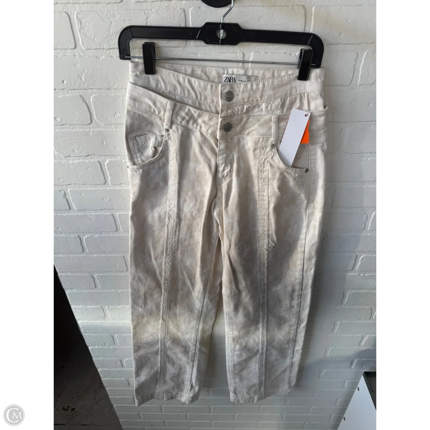 Jeans Wide Leg By Zara In Cream Denim, Size: 4