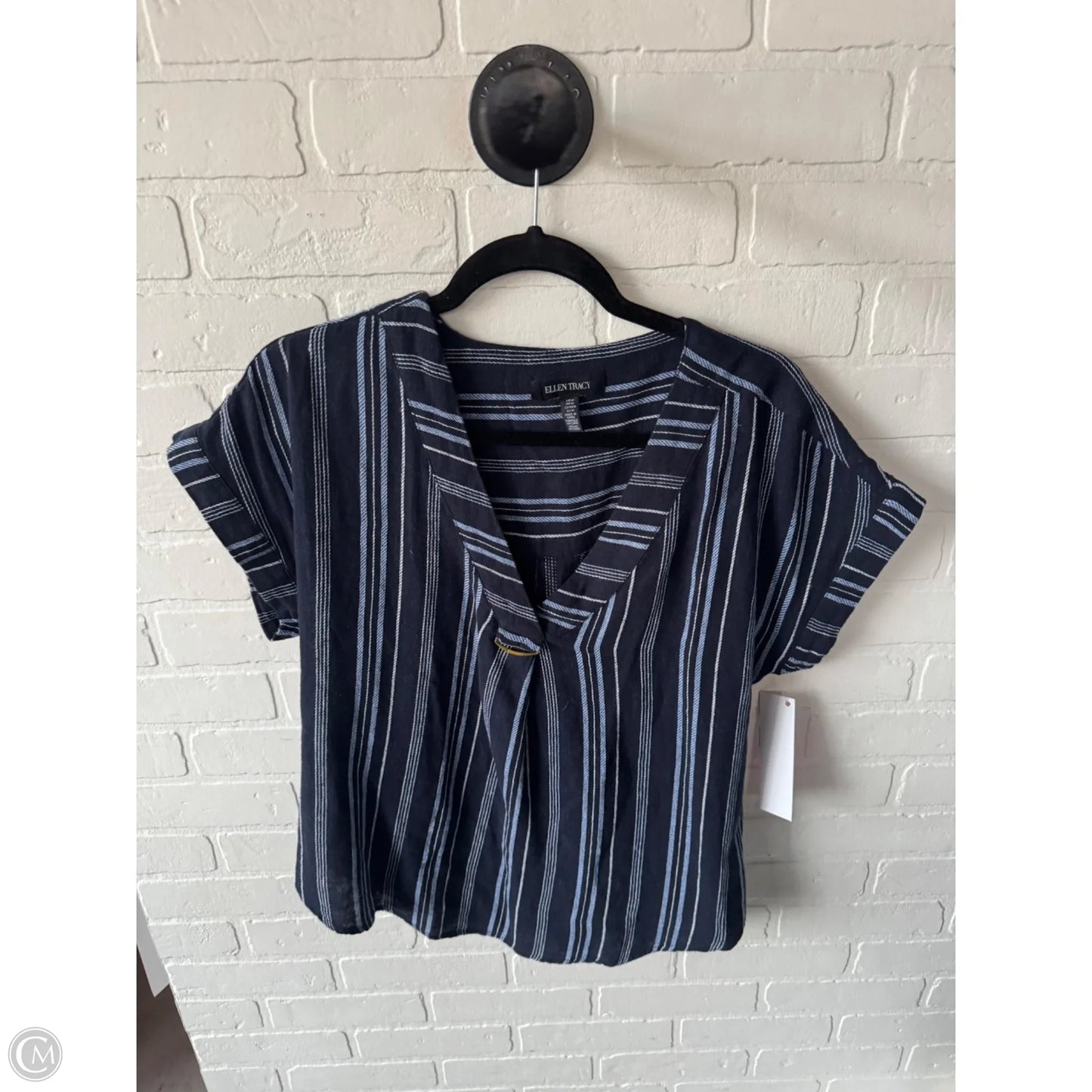 Top Short Sleeve By Ellen Tracy In Blue & White, Size: M